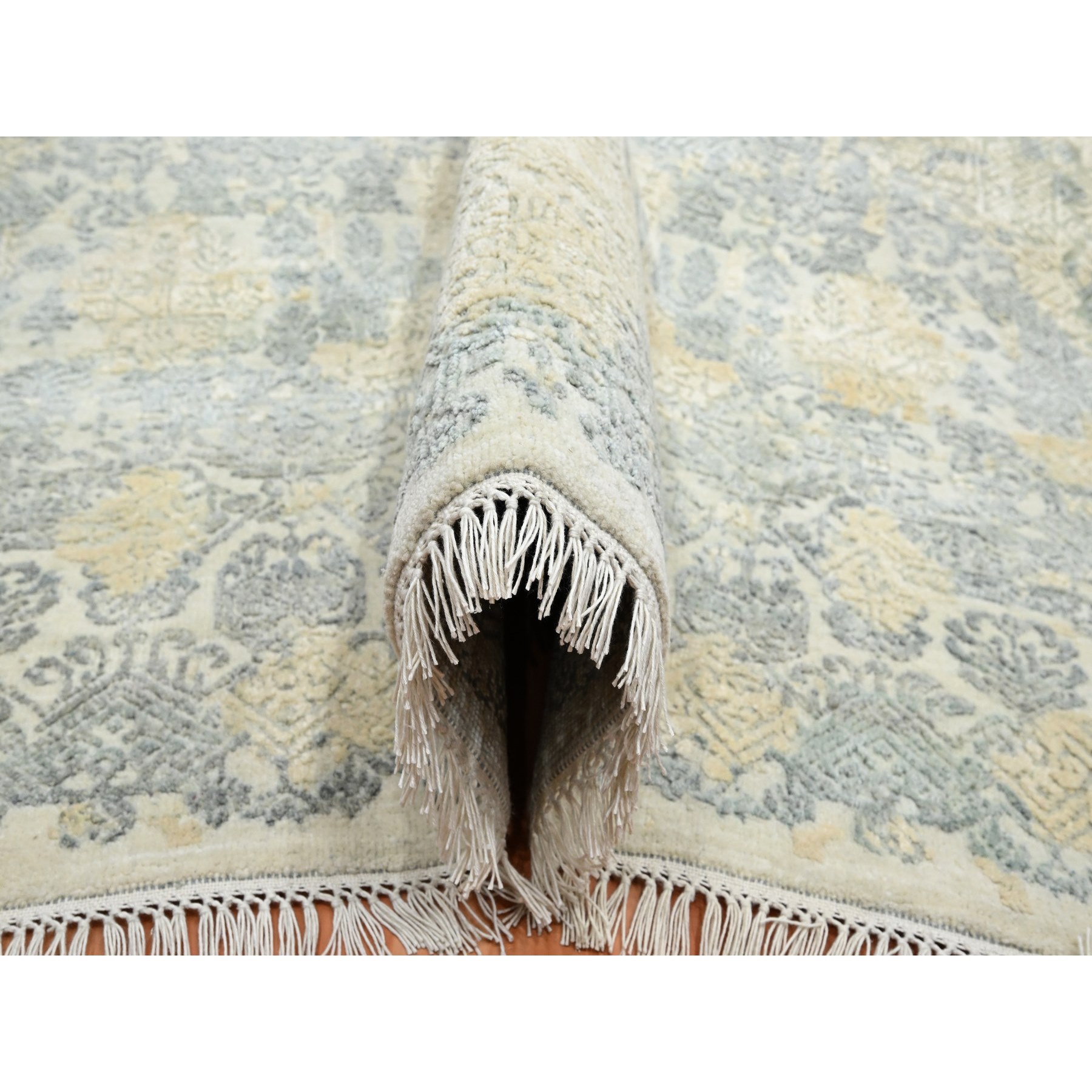 12'x18'2" Chiffon White, Jewelry Design, Wool and Silk, Hand Knotted, XL, Oversized, Oriental Rug Sh75674