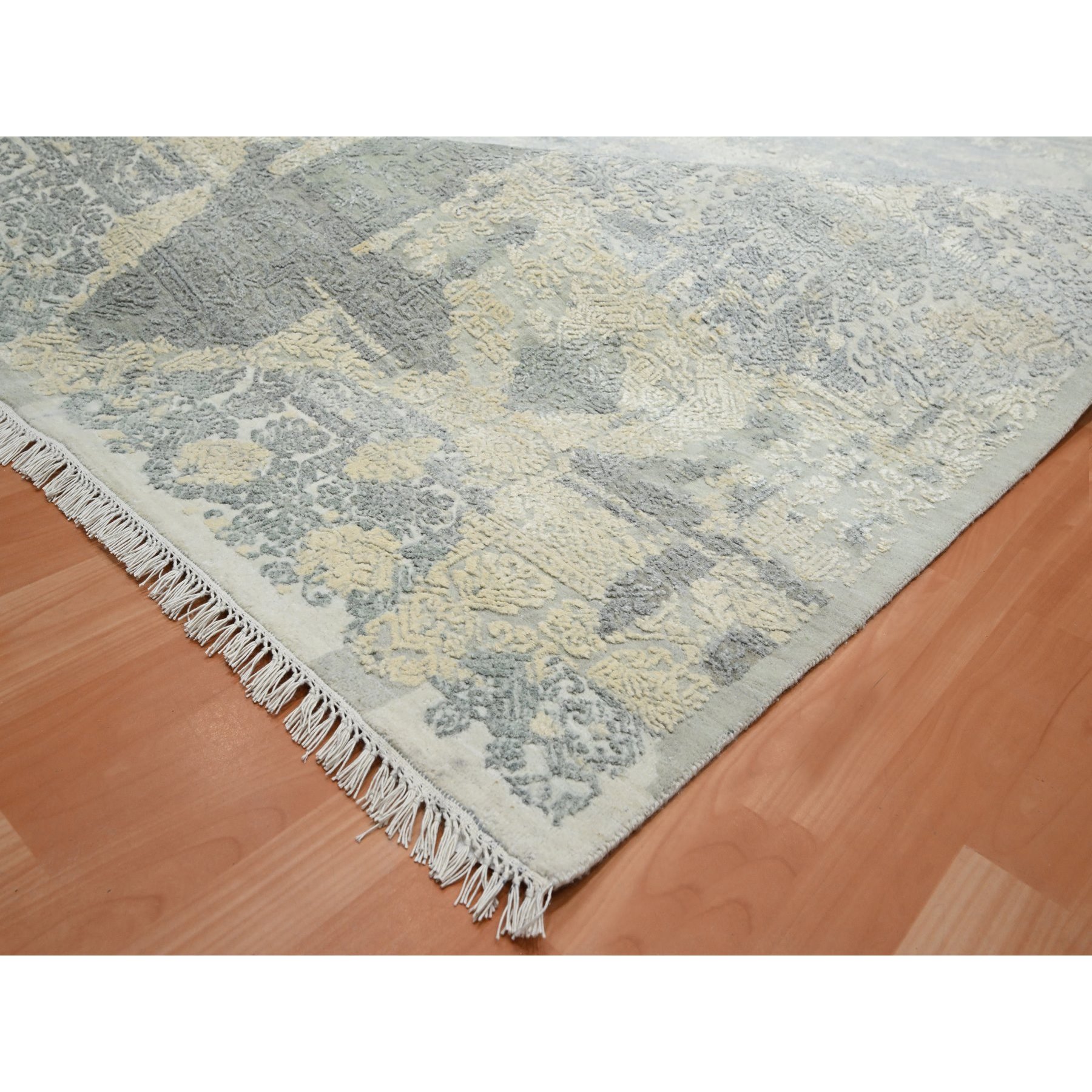 12'x18'2" Chiffon White, Jewelry Design, Wool and Silk, Hand Knotted, XL, Oversized, Oriental Rug Sh75674