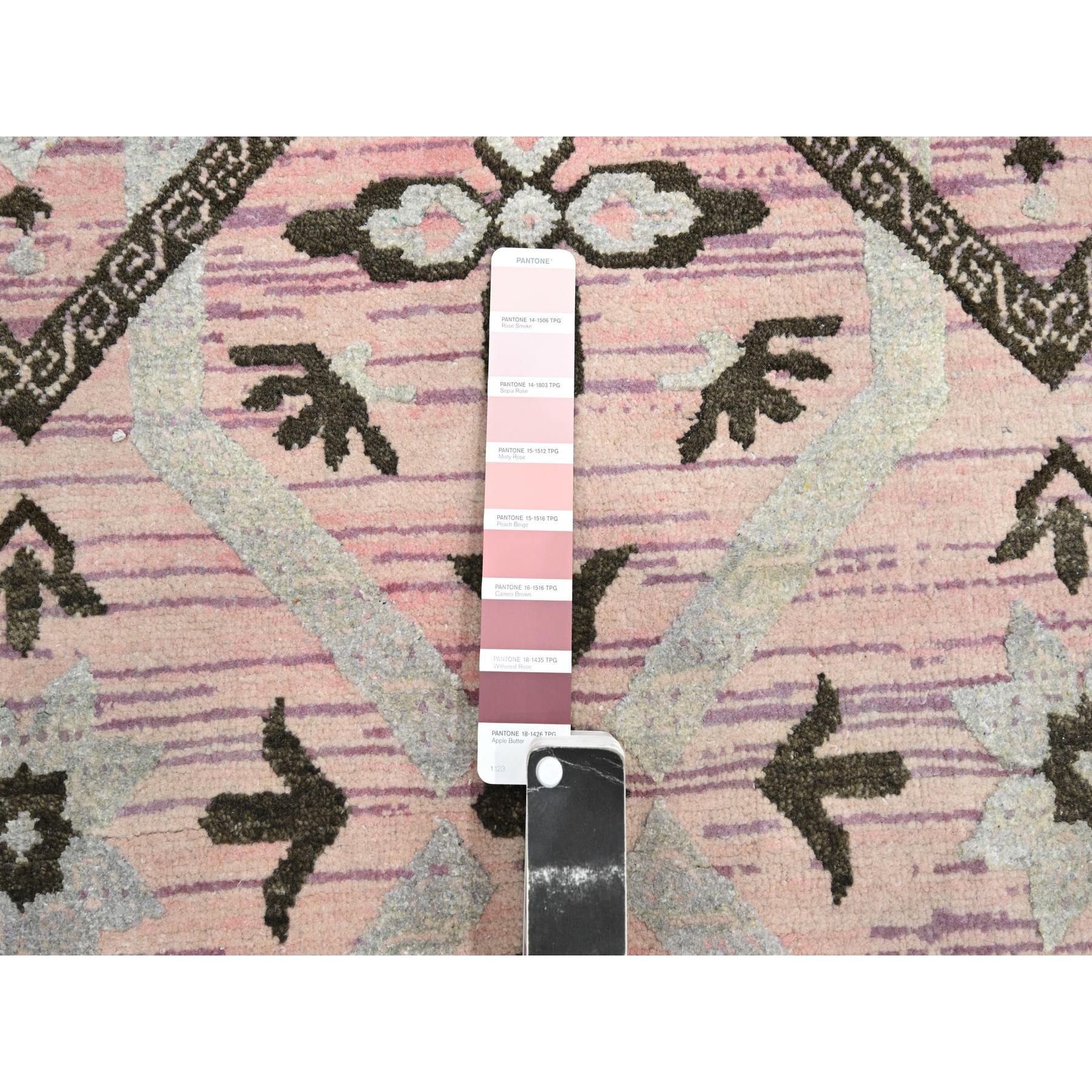 10'x14'2" Rose Pink, Ikat Design with Geometric Pattern, Wool and Silk, Hand Knotted, Oriental Rug Sh75676