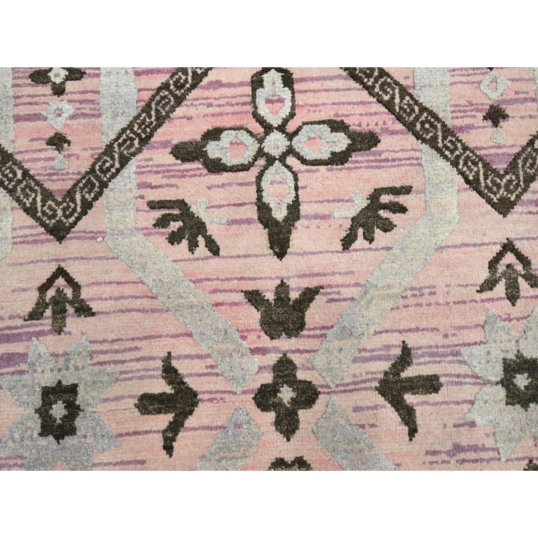 10'x14'2" Rose Pink, Ikat Design with Geometric Pattern, Wool and Silk, Hand Knotted, Oriental Rug Sh75676