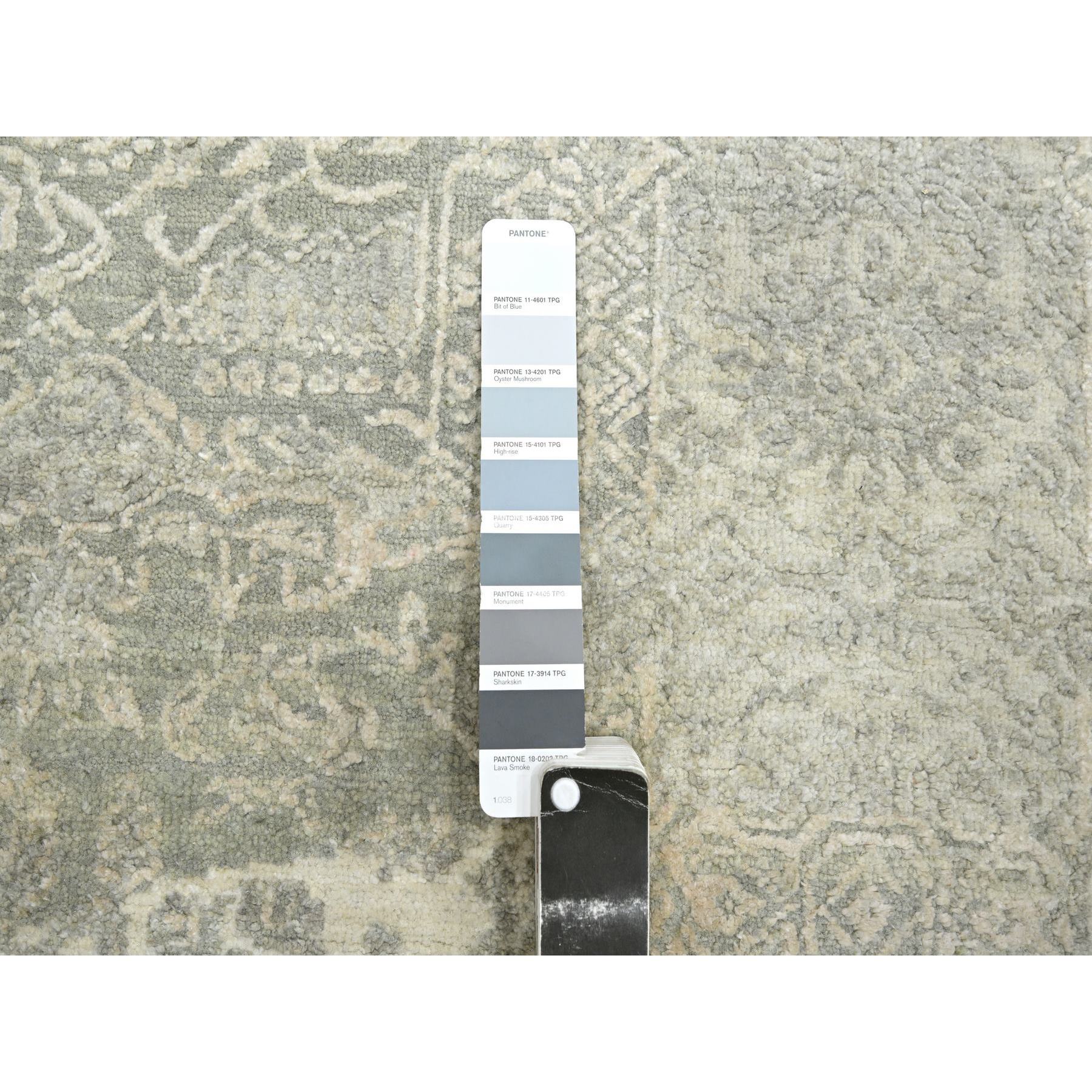 12'x12' Alabaster White, Jewelry Design, Wool and Silk, Hand Knotted, Round, Oriental Rug Sh75677