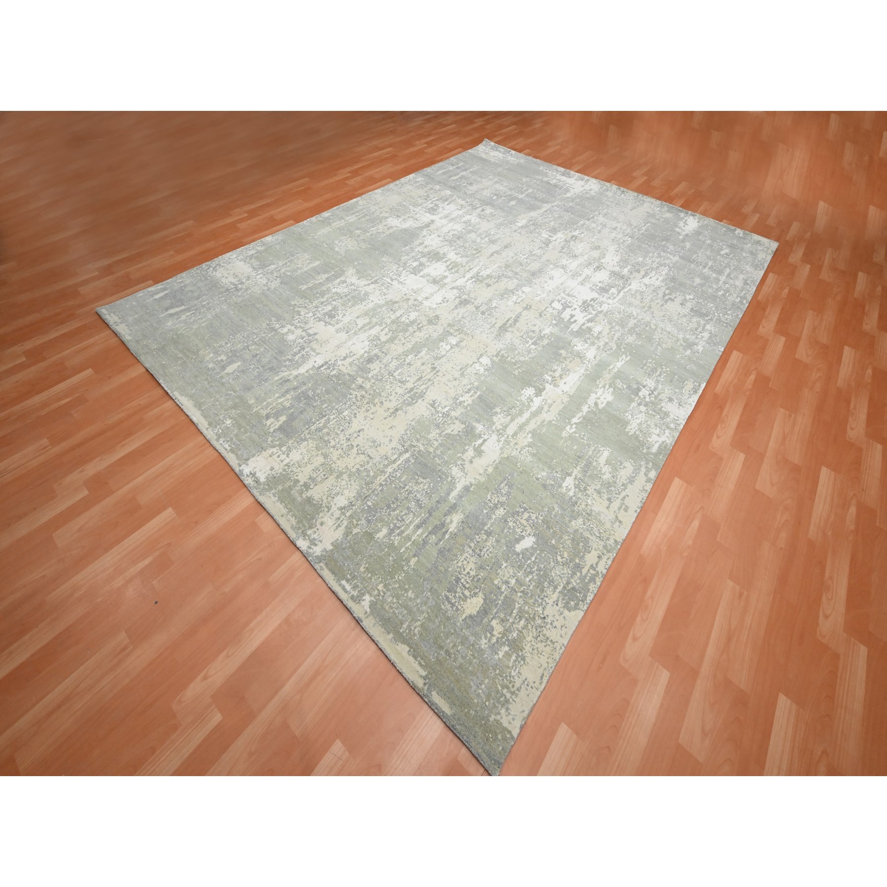 9'x12' Misty Gray, Modern Abstract Design with Soft Colors, Wool and Pure Silk, Hand Knotted, Oriental Rug Sh75678