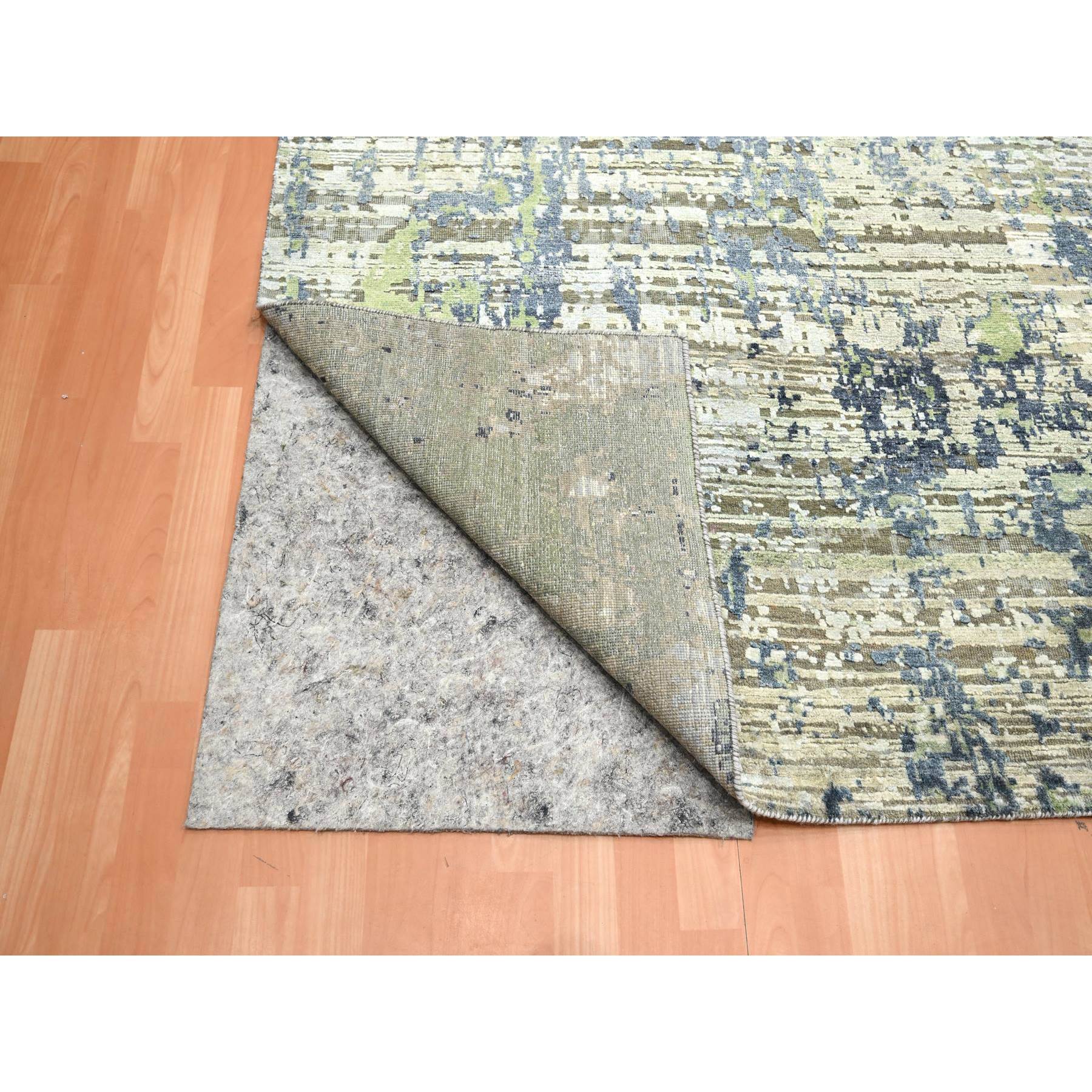 8'9"x12' Olive Green, Modern Abstract Design, Real Silk with Oxidized Wool, Hand Knotted, Oriental Rug Sh75679