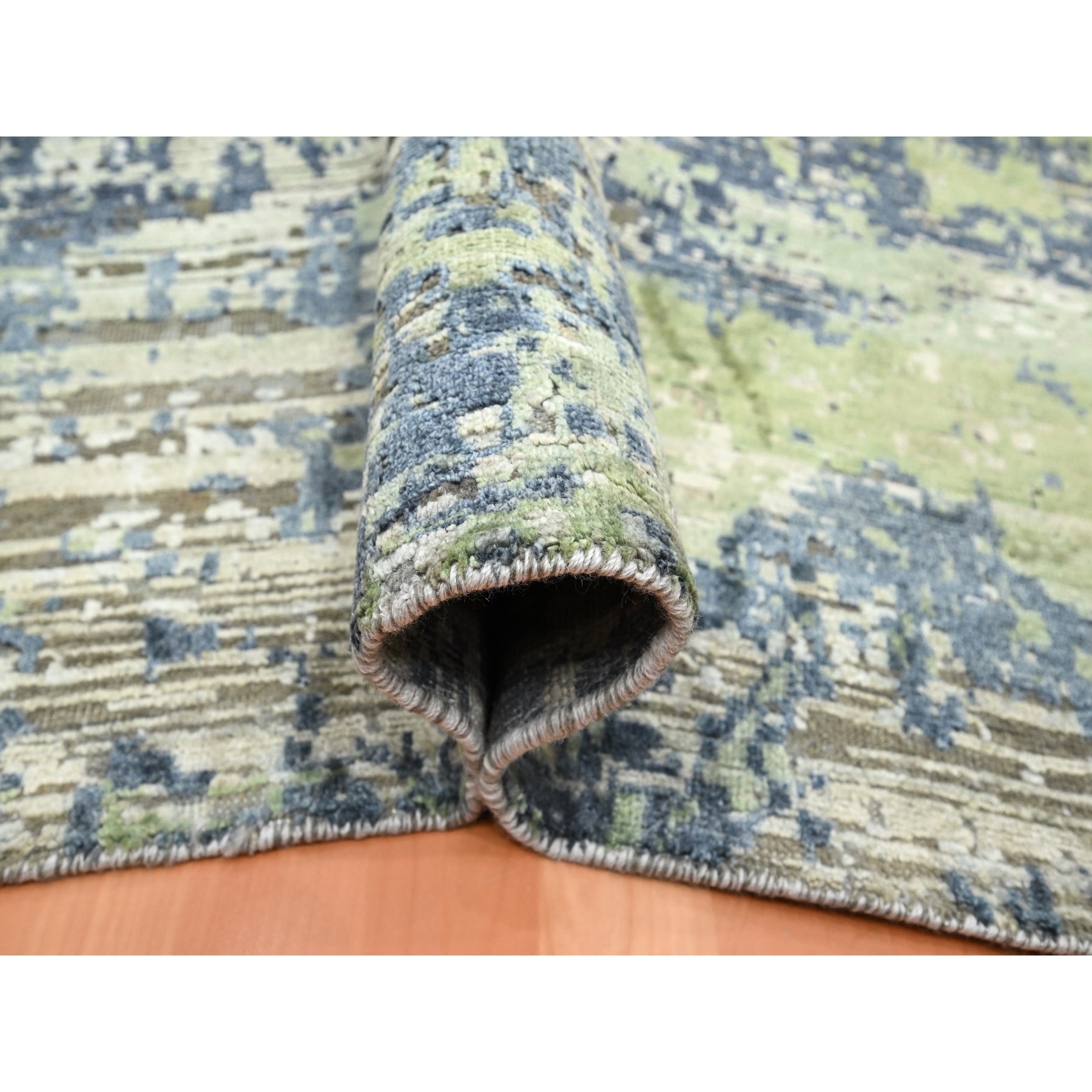 8'9"x12' Olive Green, Modern Abstract Design, Real Silk with Oxidized Wool, Hand Knotted, Oriental Rug Sh75679
