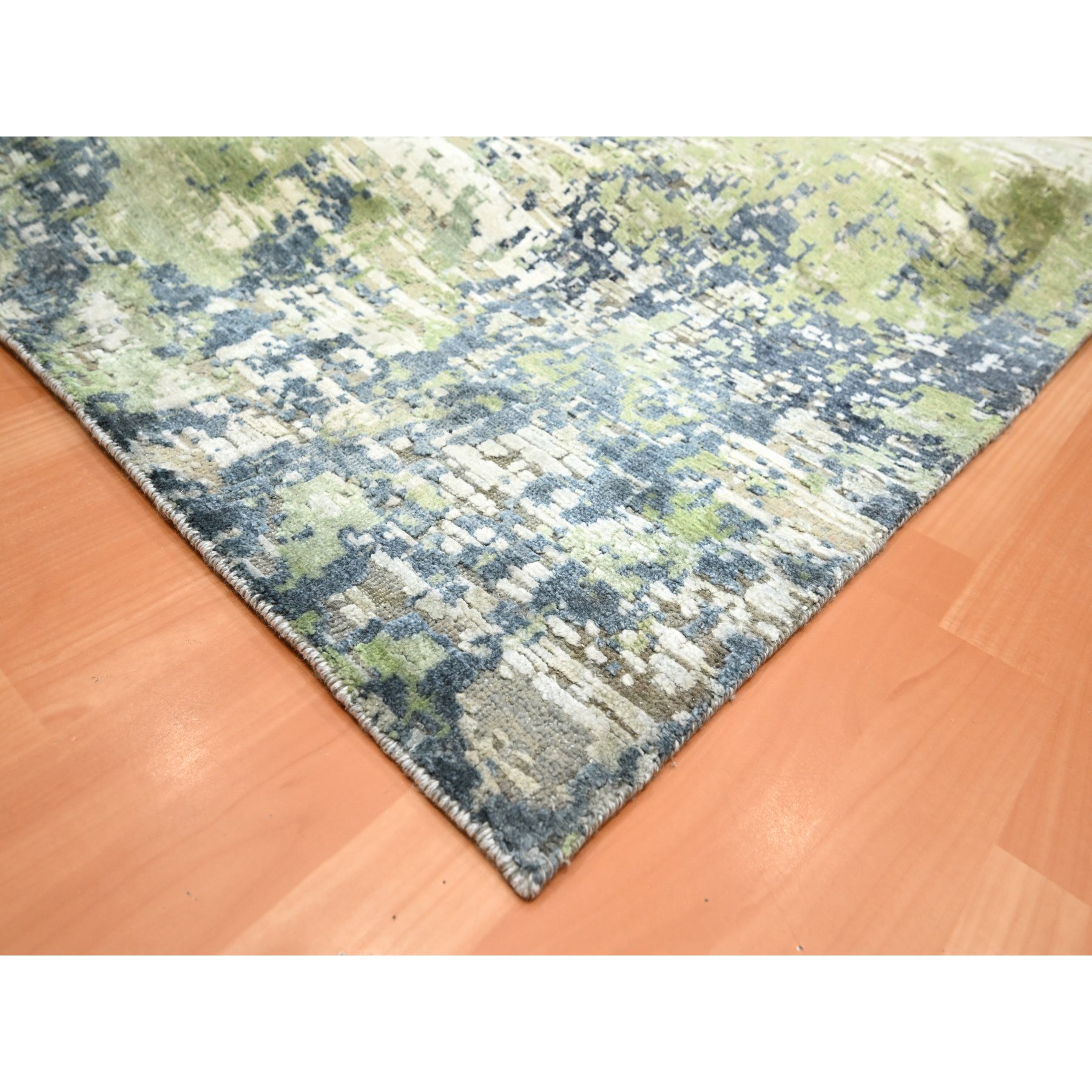 8'9"x12' Olive Green, Modern Abstract Design, Real Silk with Oxidized Wool, Hand Knotted, Oriental Rug Sh75679