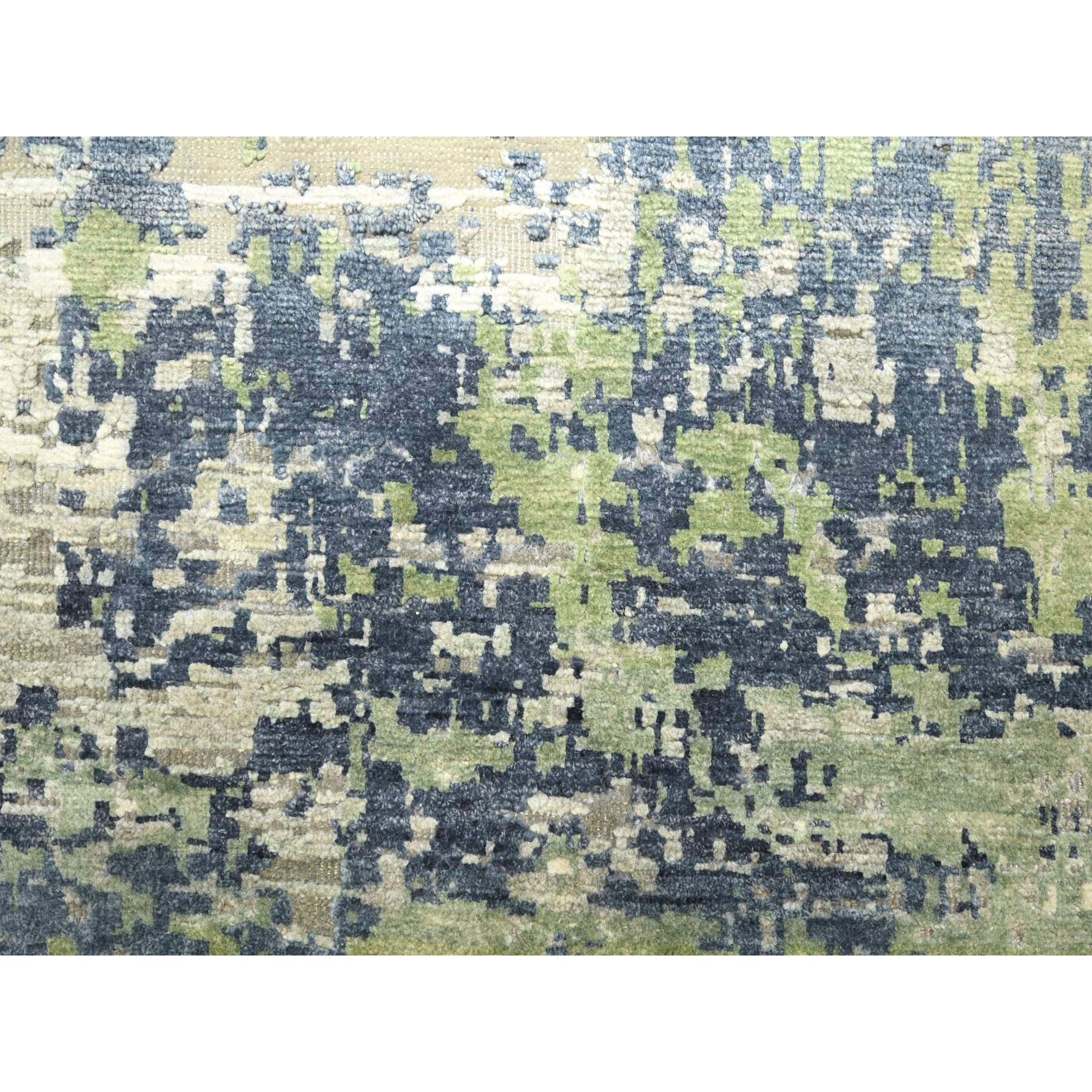 8'9"x12' Olive Green, Modern Abstract Design, Real Silk with Oxidized Wool, Hand Knotted, Oriental Rug Sh75679