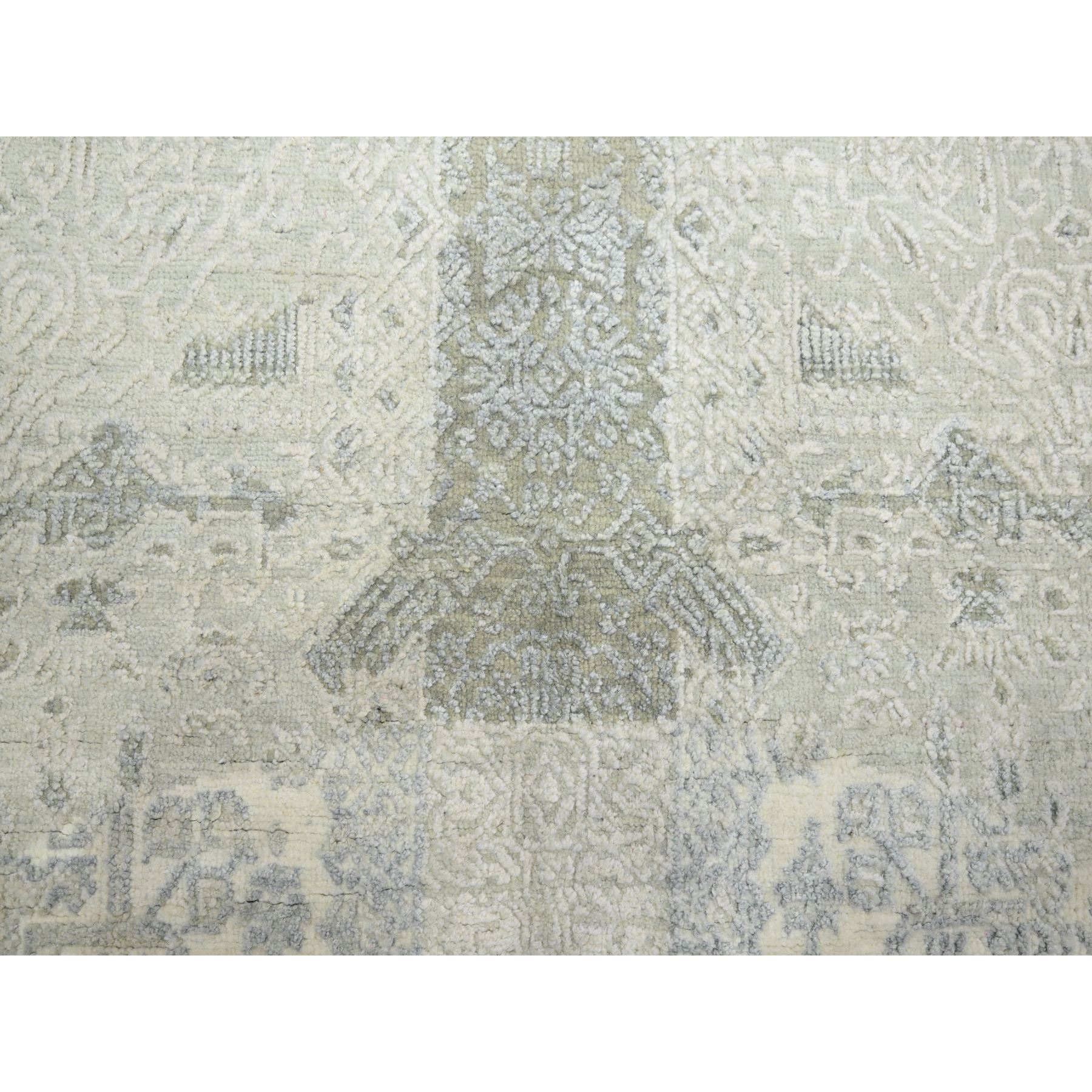 8'10"x12' Alabaster White, Jewelry Design, Wool and Silk, Hand Knotted, Densely Woven, Oriental Rug Sh75682