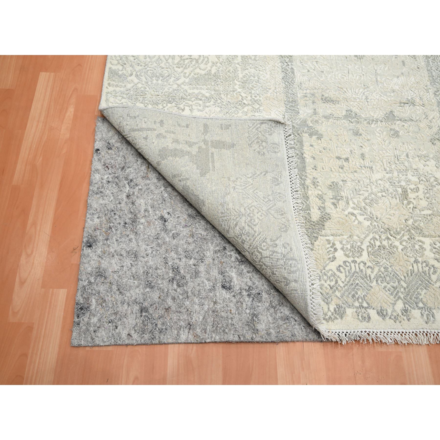 8'1"x10'1" Oyster White, Jewelry Design, Hand Knotted, Wool and Silk, Densely Woven, Oriental Rug Sh75683