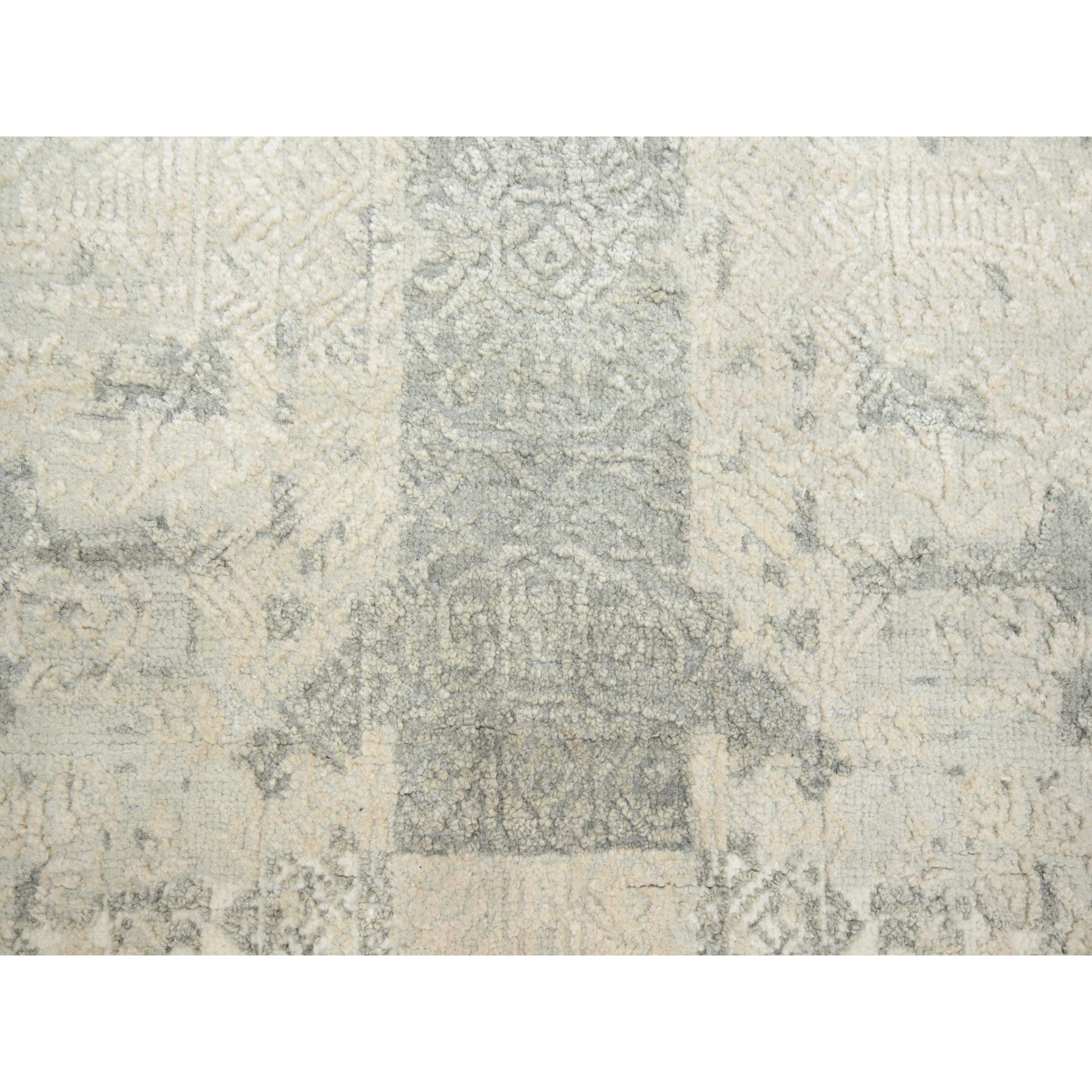8'1"x10'1" Oyster White, Jewelry Design, Hand Knotted, Wool and Silk, Densely Woven, Oriental Rug Sh75683