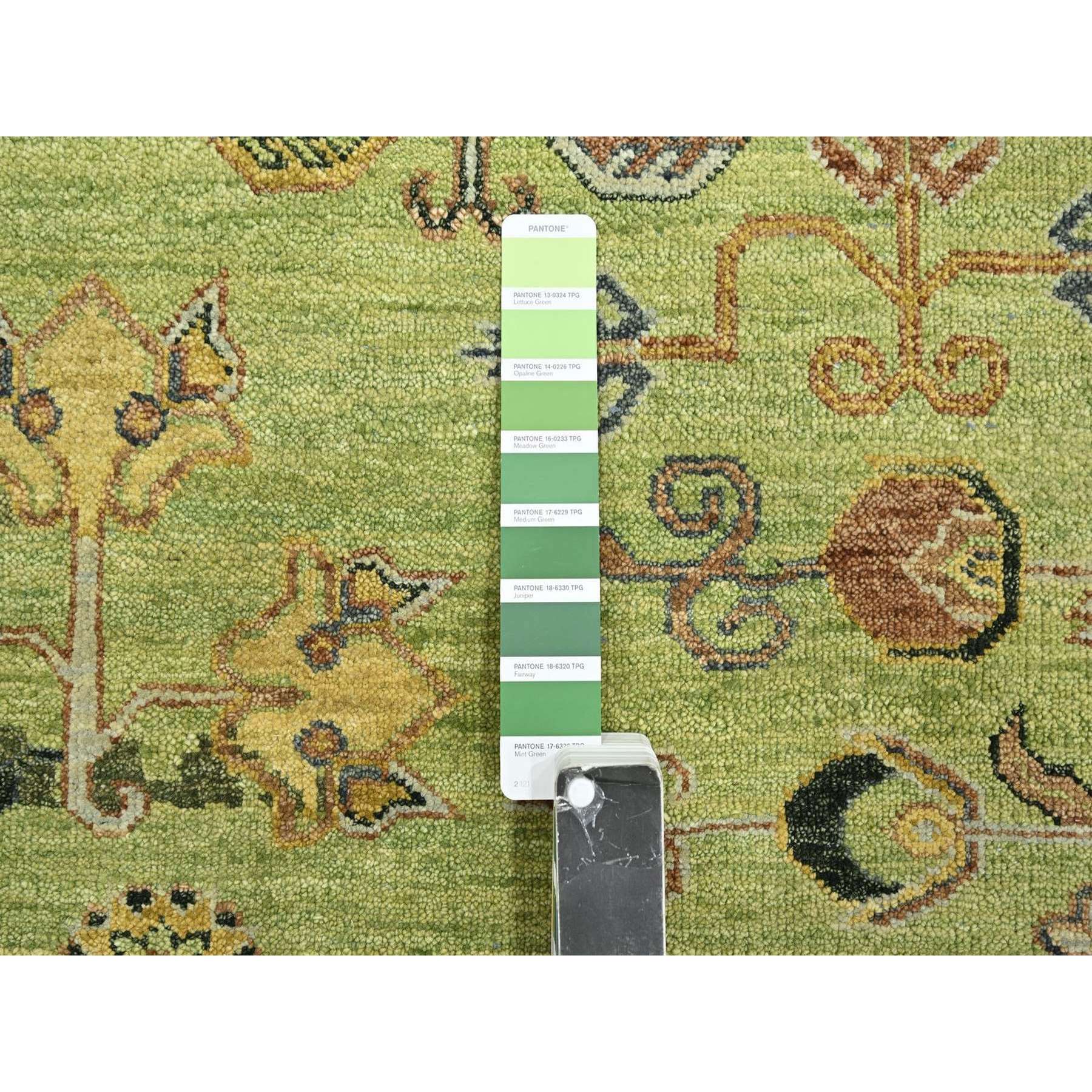 9'x12'1" Shades of Green, Khotan Design, 100% Wool, Shaved Low, Hand Knotted, Densely Woven, Oriental Rug Sh75684