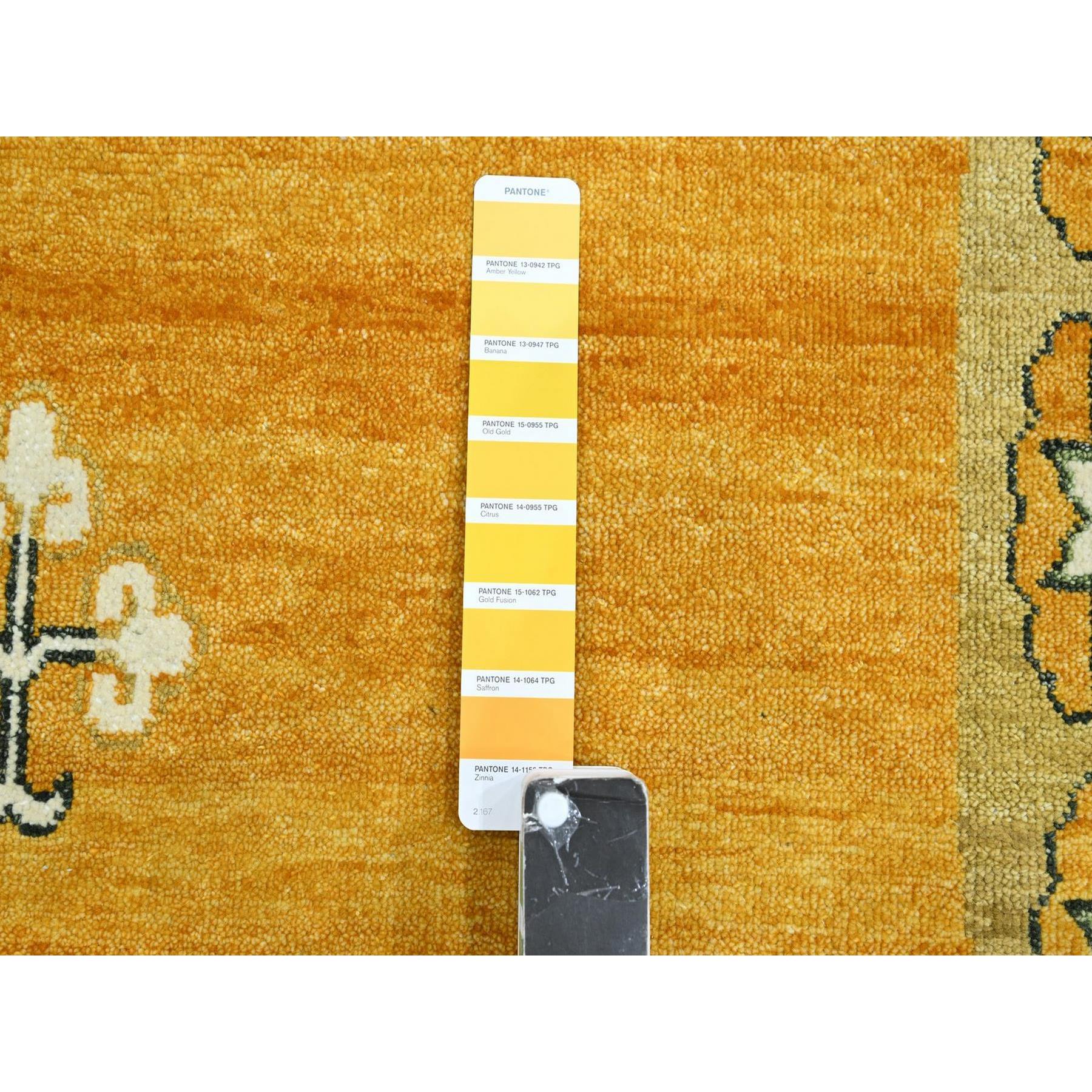9'x12'4" Golden Yellow, Khotan Design, Hand Knotted, 100% Wool, Shaved Low, Densely Woven, Oriental Rug Sh75685