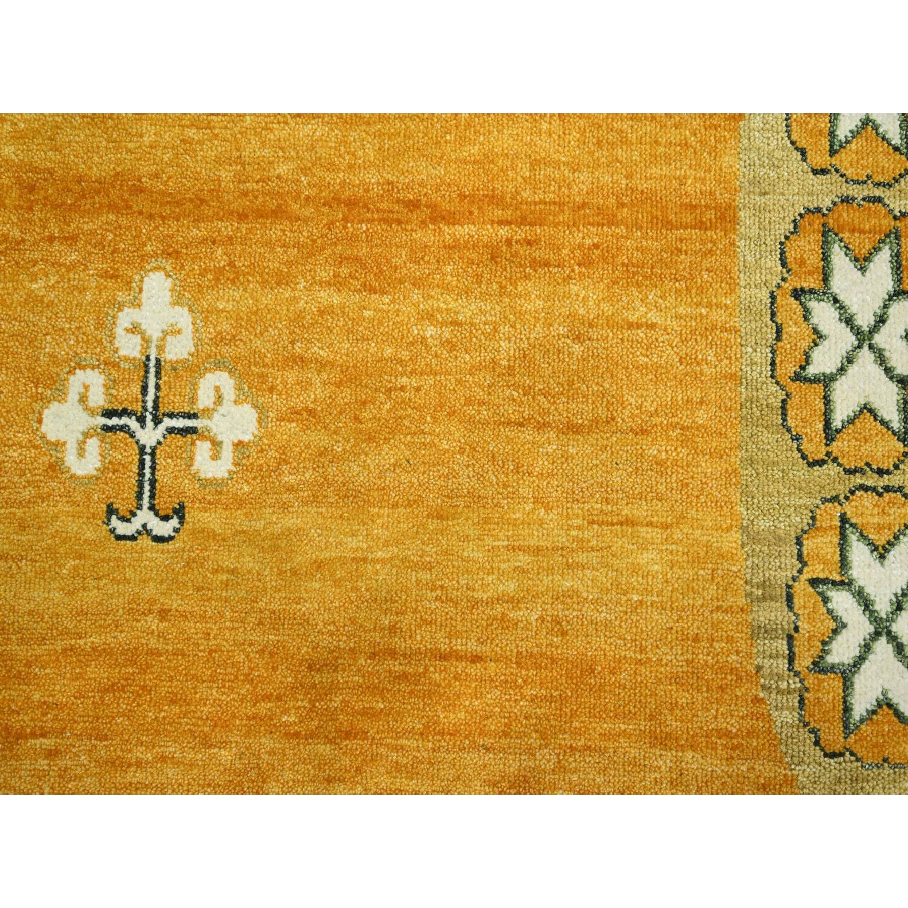 9'x12'4" Golden Yellow, Khotan Design, Hand Knotted, 100% Wool, Shaved Low, Densely Woven, Oriental Rug Sh75685