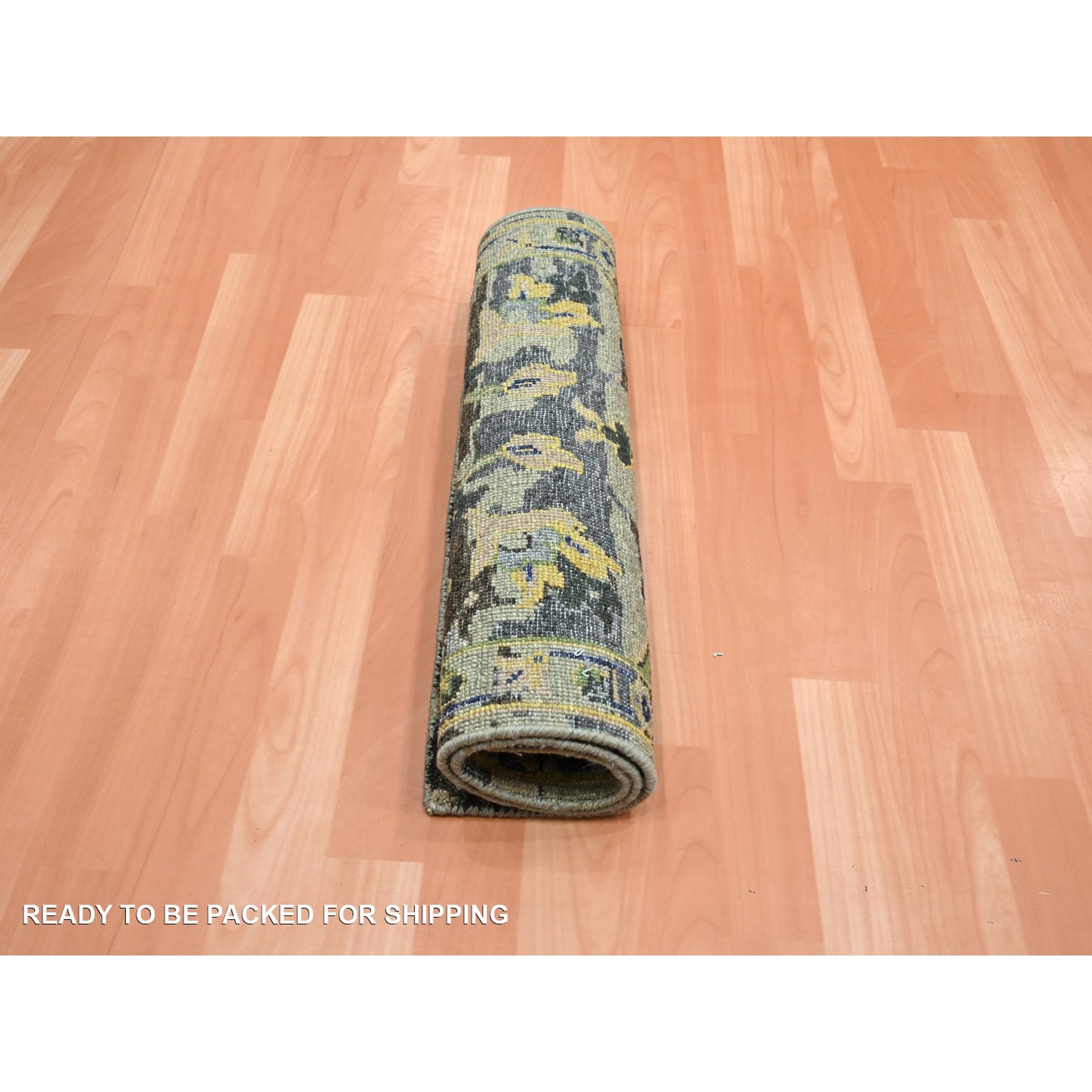 2'1"x3'6" Olive Green, Broken and Erased Persian Inspired with Birds Design, Shaved Low, Distinct Abrash, Hand Knotted, Pure Wool, Sample, Mat, Oriental Rug Sh75689