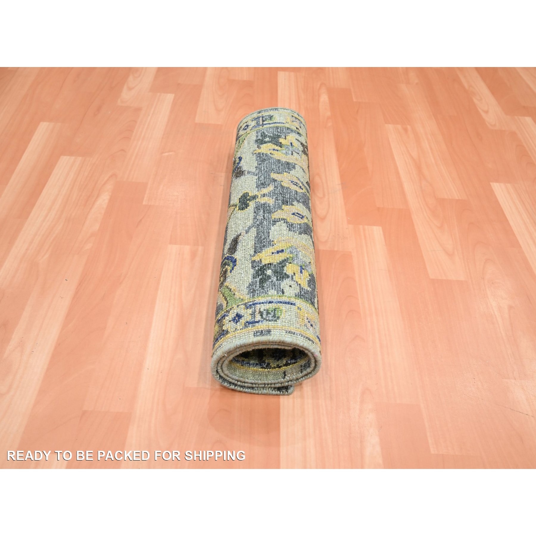 2'1"x3'5" Olive Green, Broken and Erased Persian Inspired with Birds Design, Hand Knotted, Distinct Abrash, Shaved Low, Pure Wool, Oriental Rug Sh75691