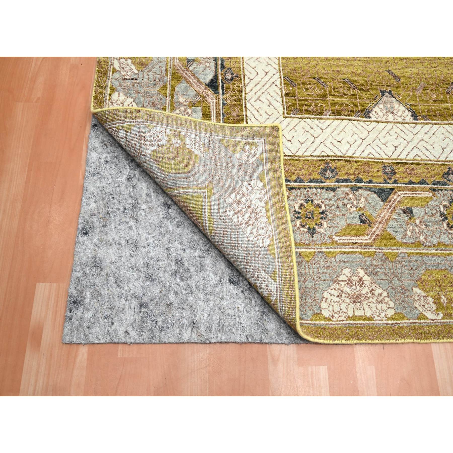 9'1"x12'1" Golden Yellow, Pinecone Design, 100% Wool, Hand Knotted, Shaved Low, Densely Woven, Oriental Rug Sh75692