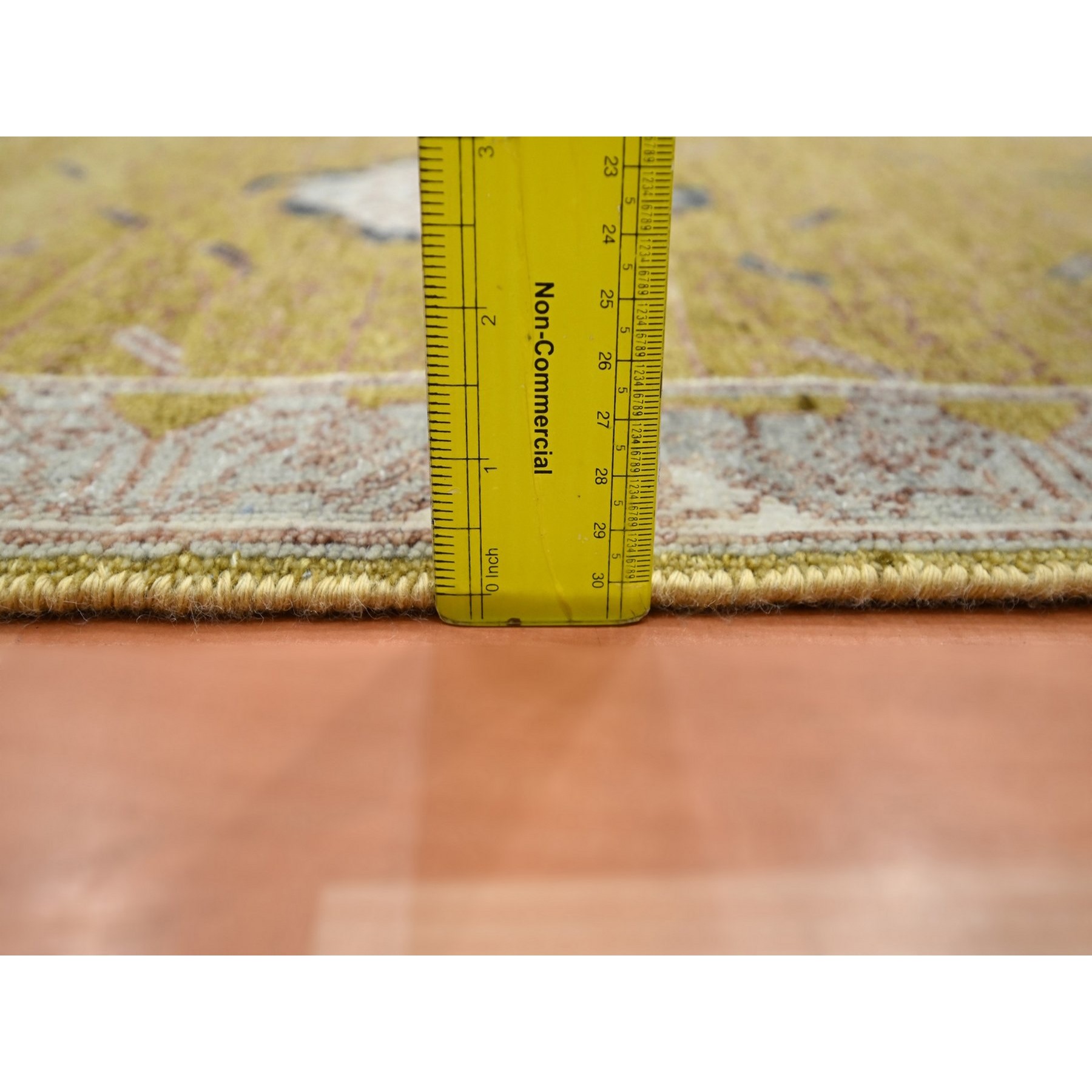2'1"x3'1" Golden Yellow, Pinecone Design, Hand Knotted, Pure Wool, Shaved Low, Densely Woven, Mat, Sample, Oriental Rug Sh75693