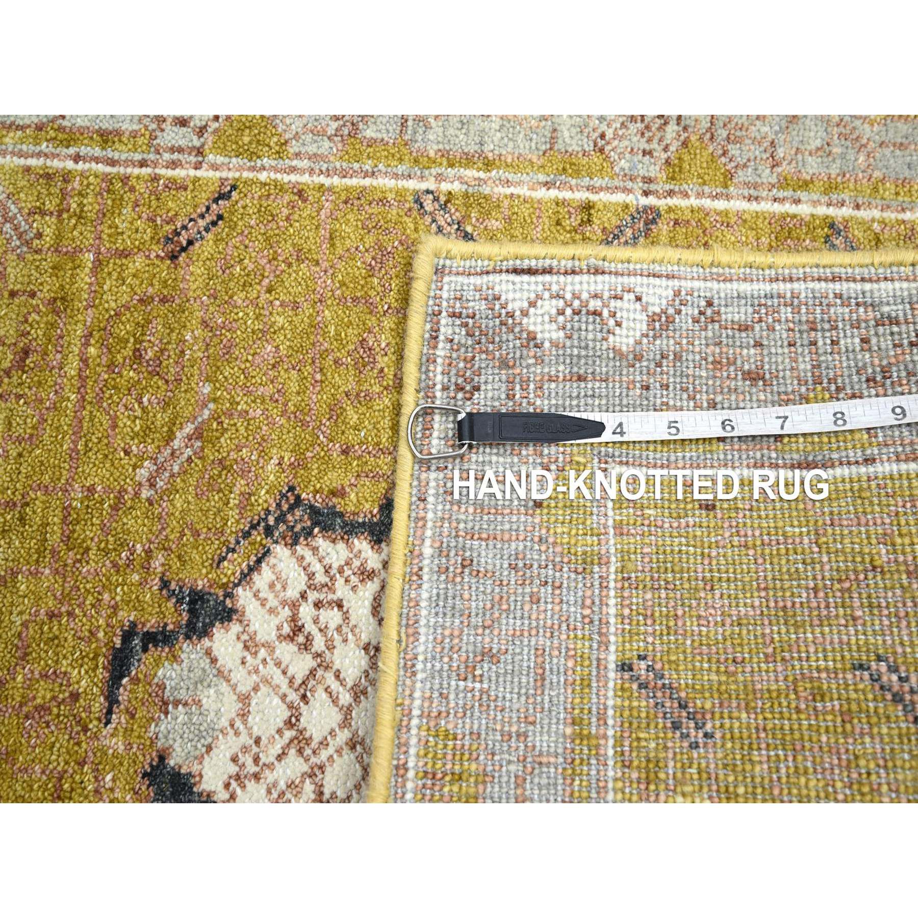 2'1"x3'1" Golden Yellow, Pinecone Design, Hand Knotted, Pure Wool, Shaved Low, Densely Woven, Mat, Sample, Oriental Rug Sh75693