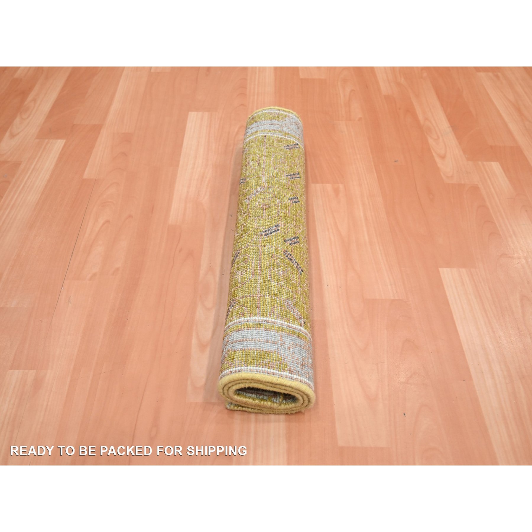 2'1"x3'1" Golden Yellow, Pinecone Design, Hand Knotted, Pure Wool, Shaved Low, Densely Woven, Mat, Sample, Oriental Rug Sh75693