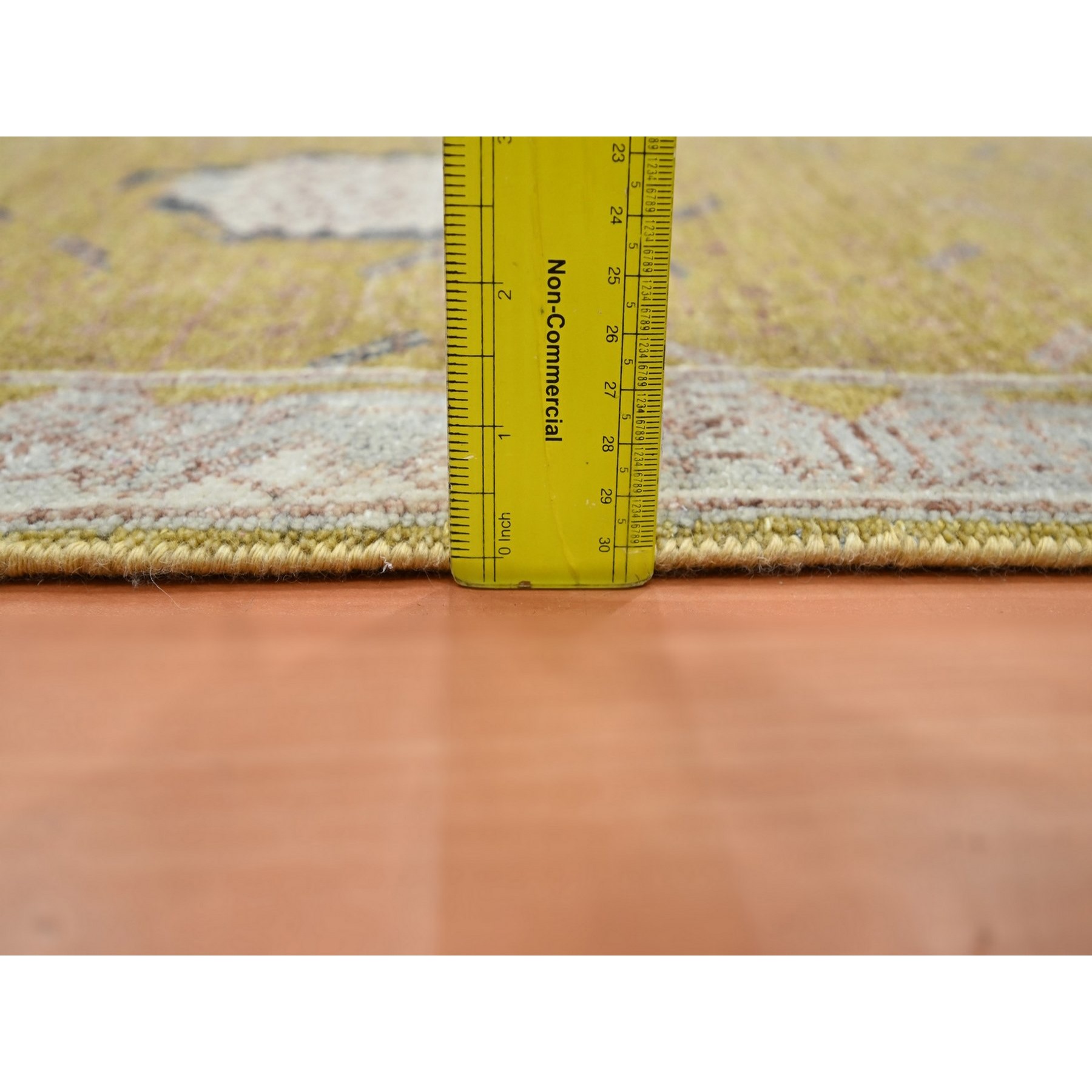 2'1"x3'2" Golden Yellow, Pinecone Design, 100% Wool, Hand Knotted, Densely Woven, Shaved Low, Sample, Mat, Oriental Rug Sh75694