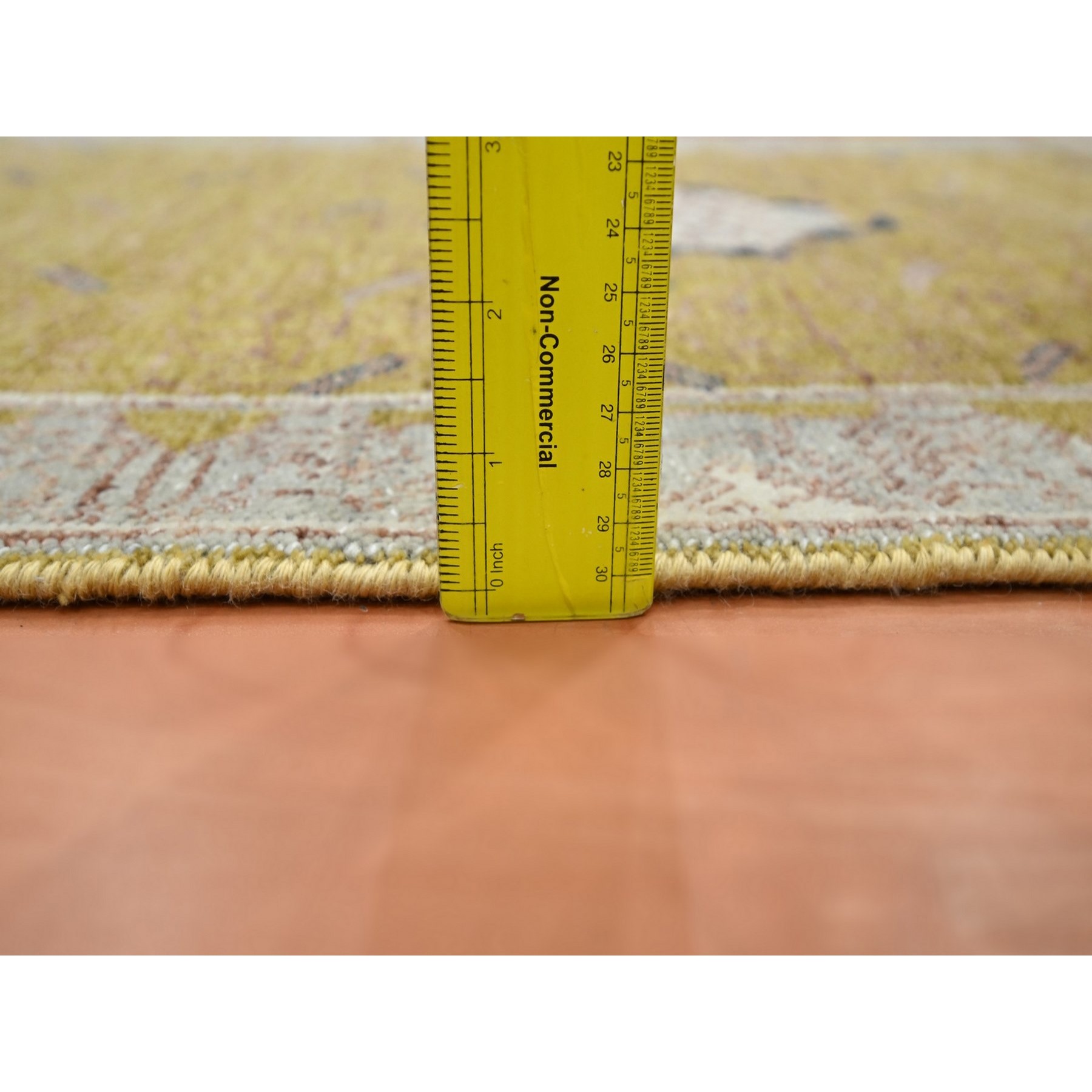 2'1"x3'1" Golden Yellow, Pinecone Design, Hand Knotted, Pure Wool, Shaved Low, Densely Woven, Mat, Sample, Oriental Rug Sh75695