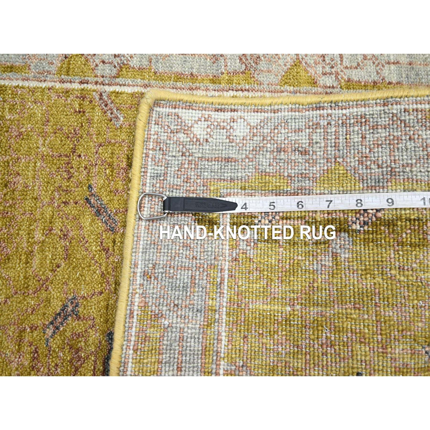 2'1"x3'1" Golden Yellow, Pinecone Design, Hand Knotted, Pure Wool, Shaved Low, Densely Woven, Mat, Sample, Oriental Rug Sh75695