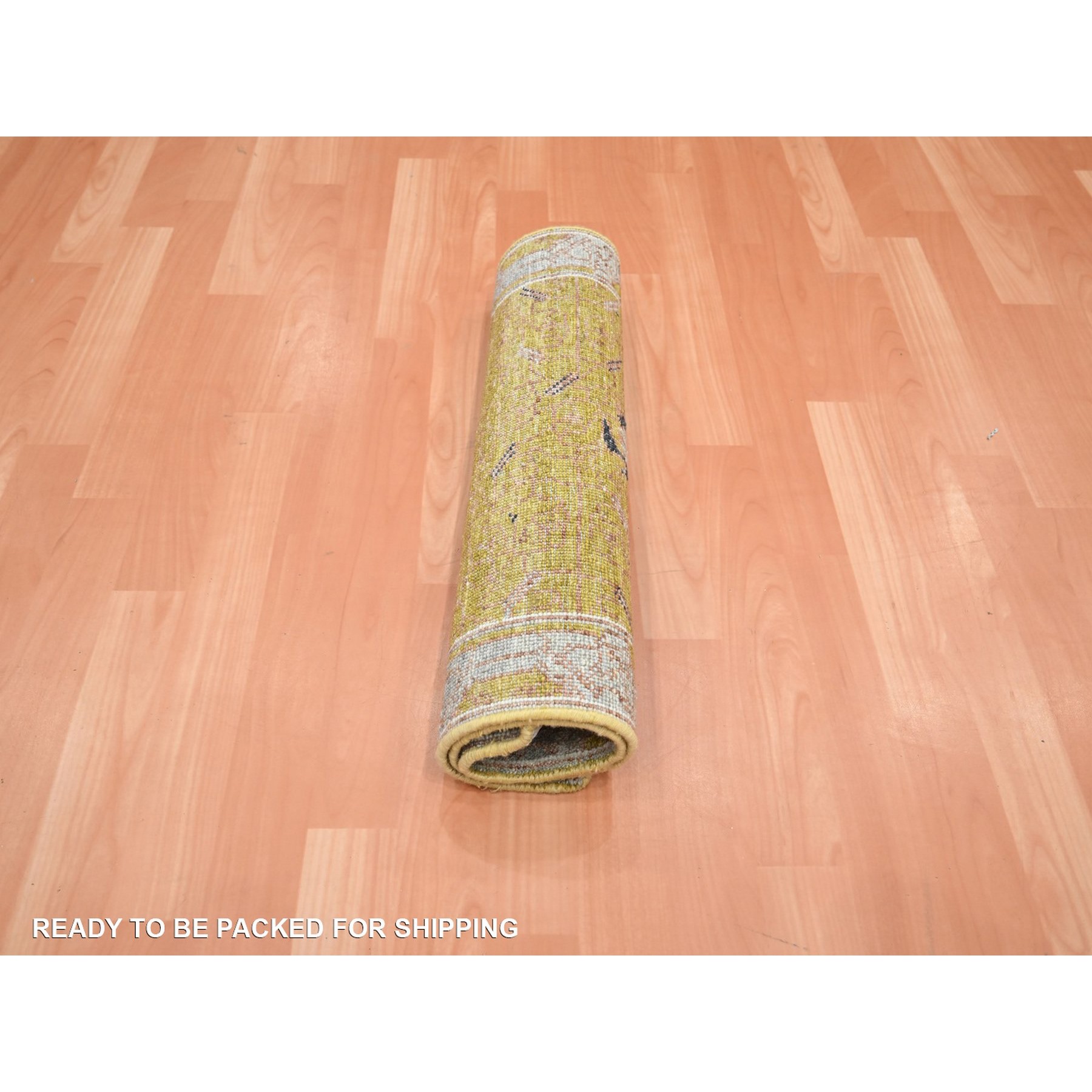 2'1"x3'1" Golden Yellow, Pinecone Design, Hand Knotted, Pure Wool, Shaved Low, Densely Woven, Mat, Sample, Oriental Rug Sh75695