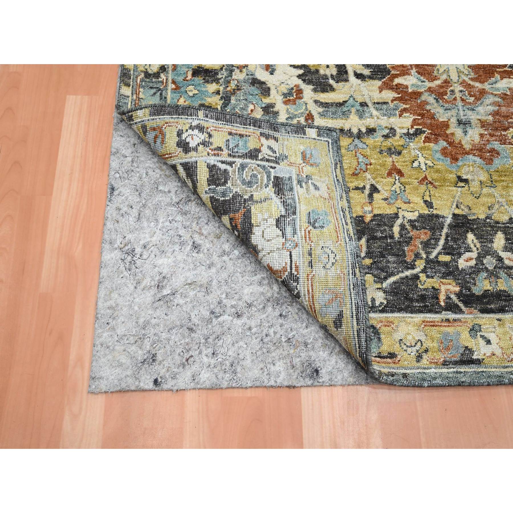 5'1"x7'4" Charcoal Black with Yellow, Abrash Persian Design, 100% Wool, Zero Pile, Shaved Low, Hand Knotted, Oriental Rug Sh75696