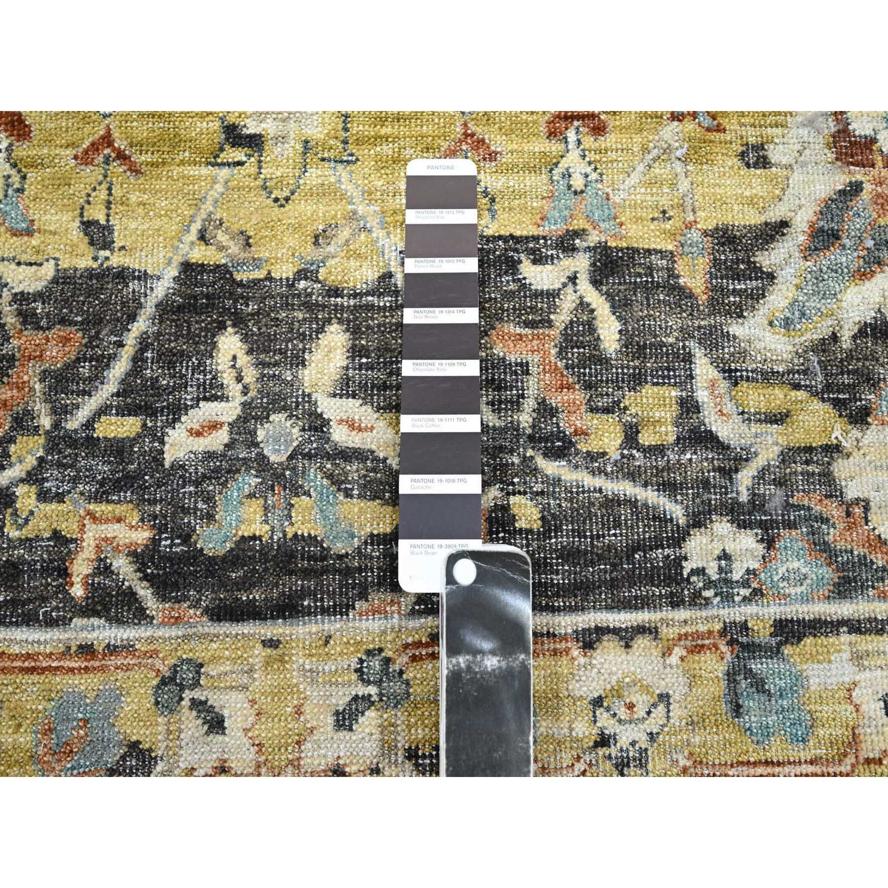 5'1"x7'4" Charcoal Black with Yellow, Abrash Persian Design, 100% Wool, Zero Pile, Shaved Low, Hand Knotted, Oriental Rug Sh75696