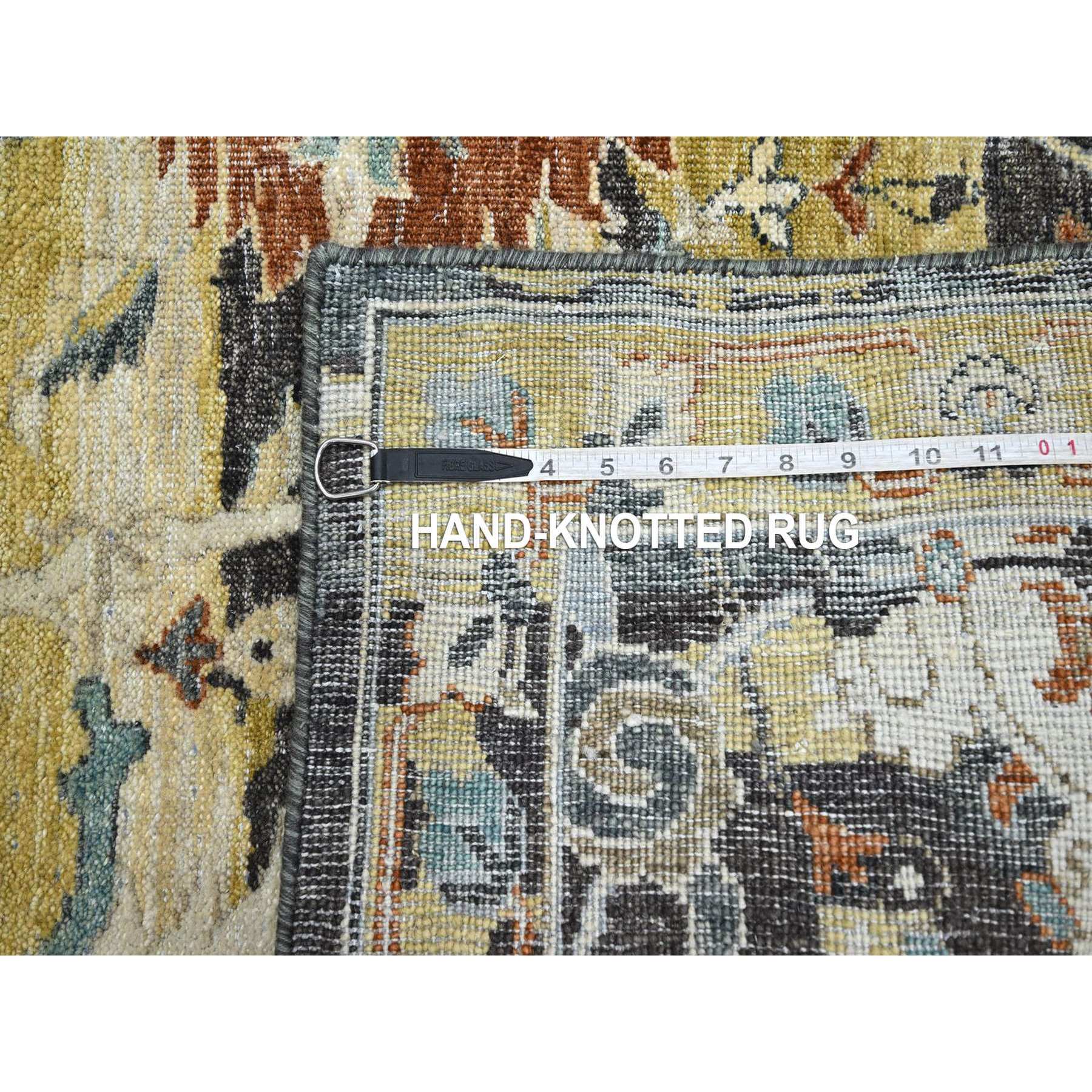 5'1"x7'4" Charcoal Black with Yellow, Abrash Persian Design, 100% Wool, Zero Pile, Shaved Low, Hand Knotted, Oriental Rug Sh75696