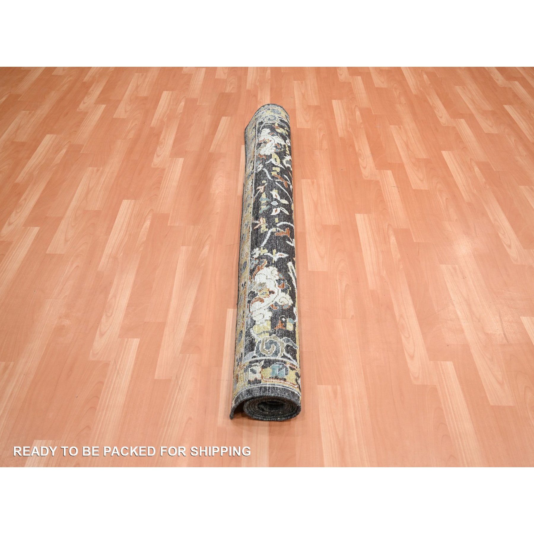 5'1"x7'4" Charcoal Black with Yellow, Abrash Persian Design, 100% Wool, Zero Pile, Shaved Low, Hand Knotted, Oriental Rug Sh75696