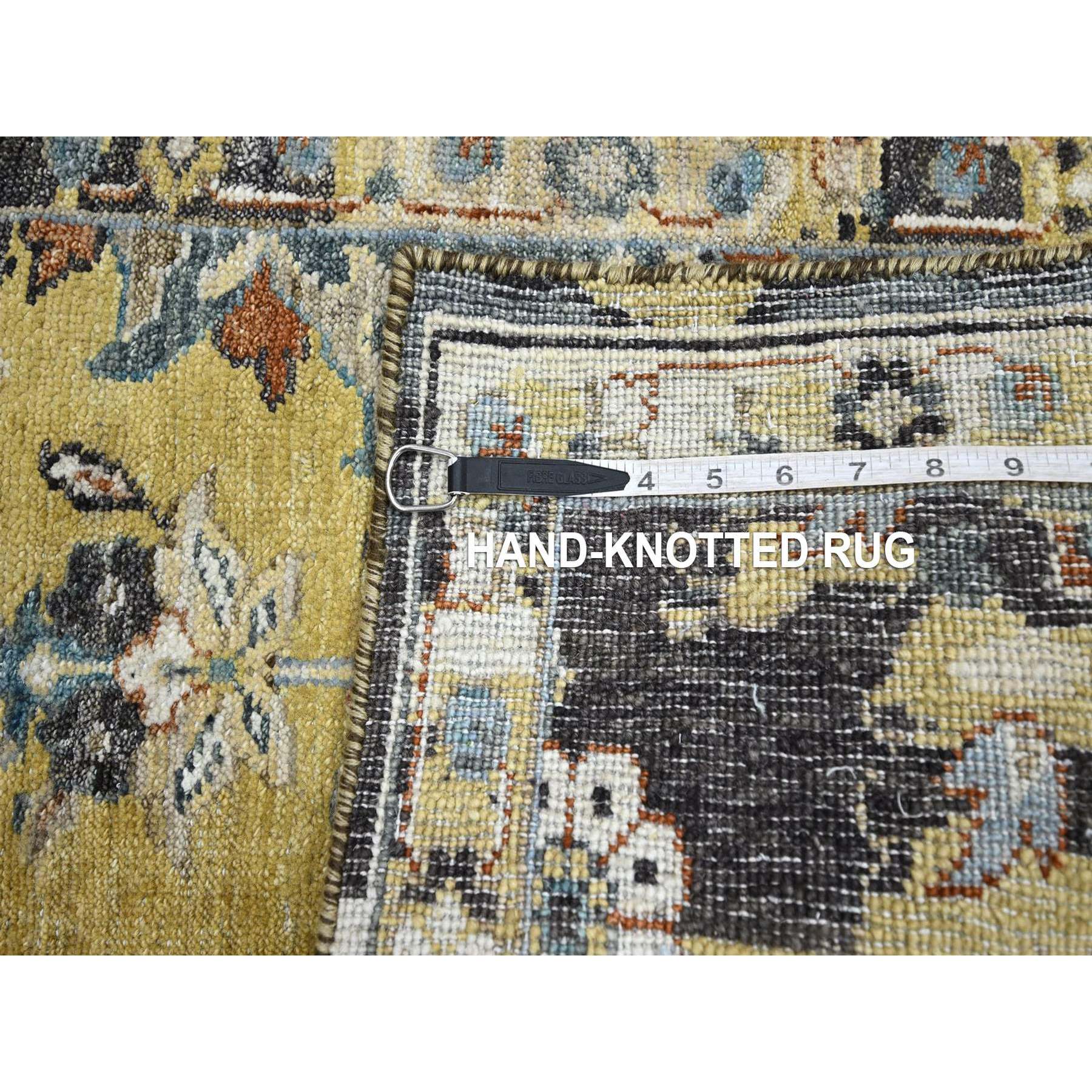 2'x3'3" Stone Blue with Yellow, Abrash Persian Design, Hand Knotted, 100% Wool, Shaved Low, Zero Pile, Mat, Sample, Oriental Rug Sh75698