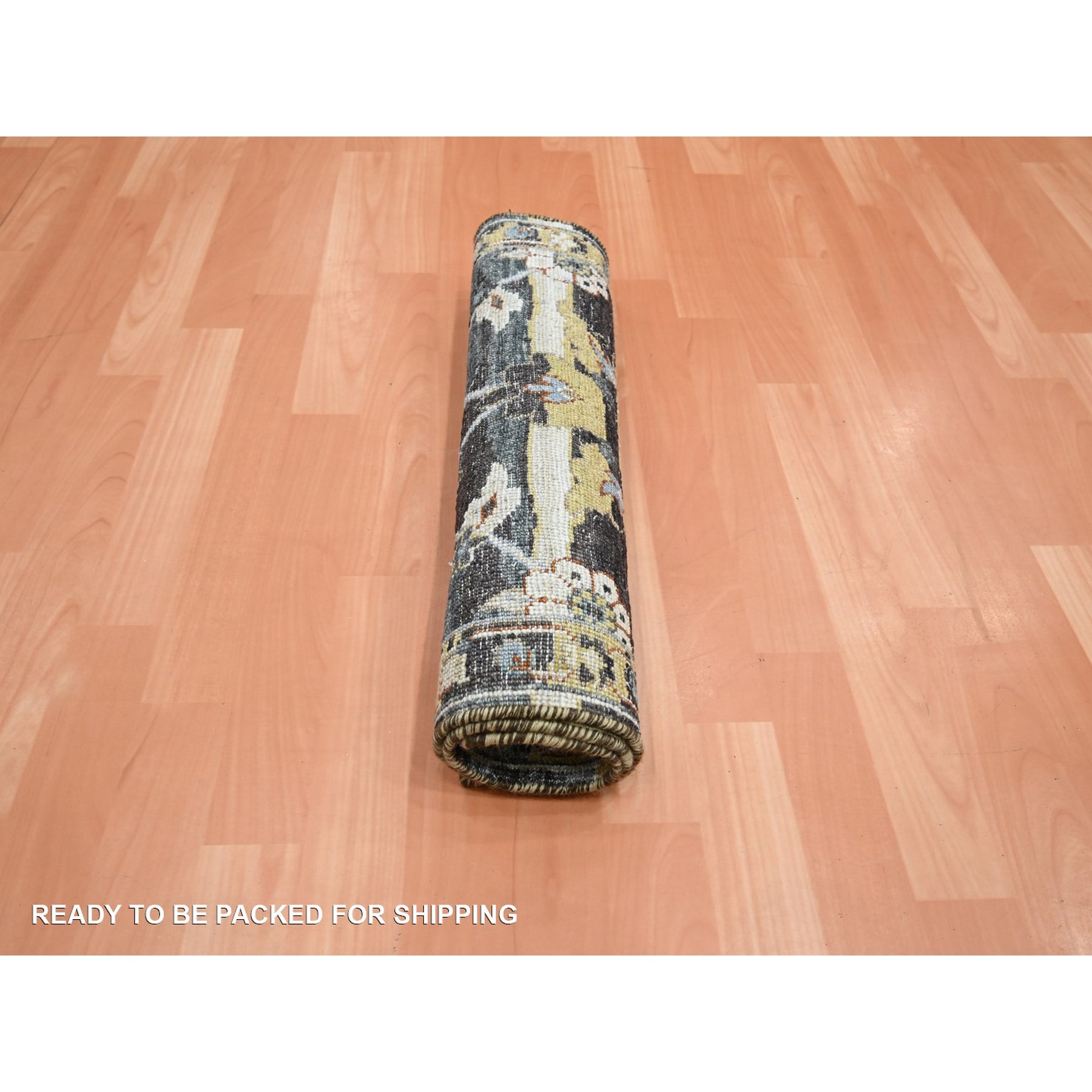 2'x3'3" Stone Blue with Yellow, Abrash Persian Design, Hand Knotted, 100% Wool, Shaved Low, Zero Pile, Mat, Sample, Oriental Rug Sh75698