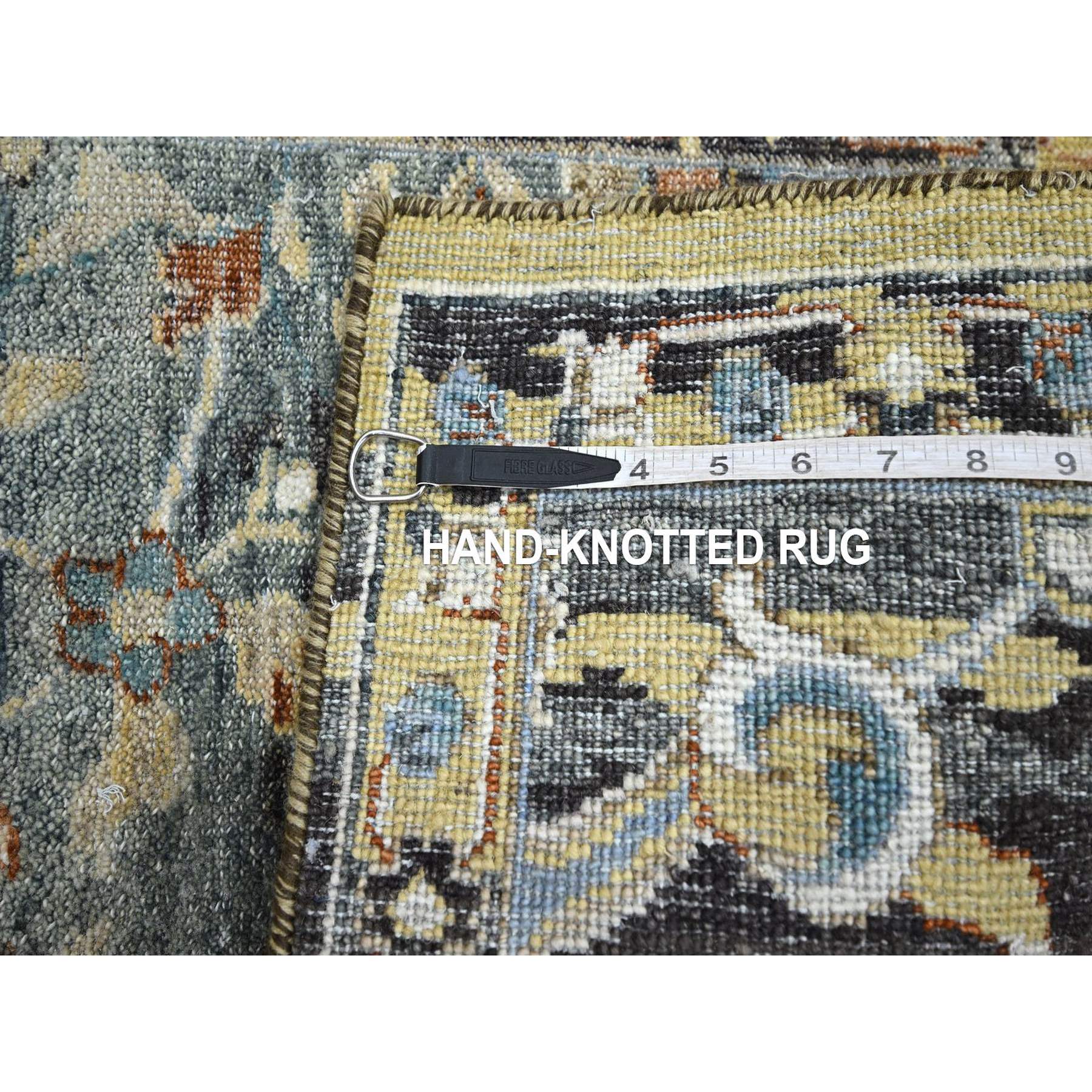 2'x3'3" Stone Blue with Yellow, Abrash Persian Design, 100% Wool, Hand Knotted, Shaved Low, Zero Pile, Mat, Sample, Oriental Rug Sh75699