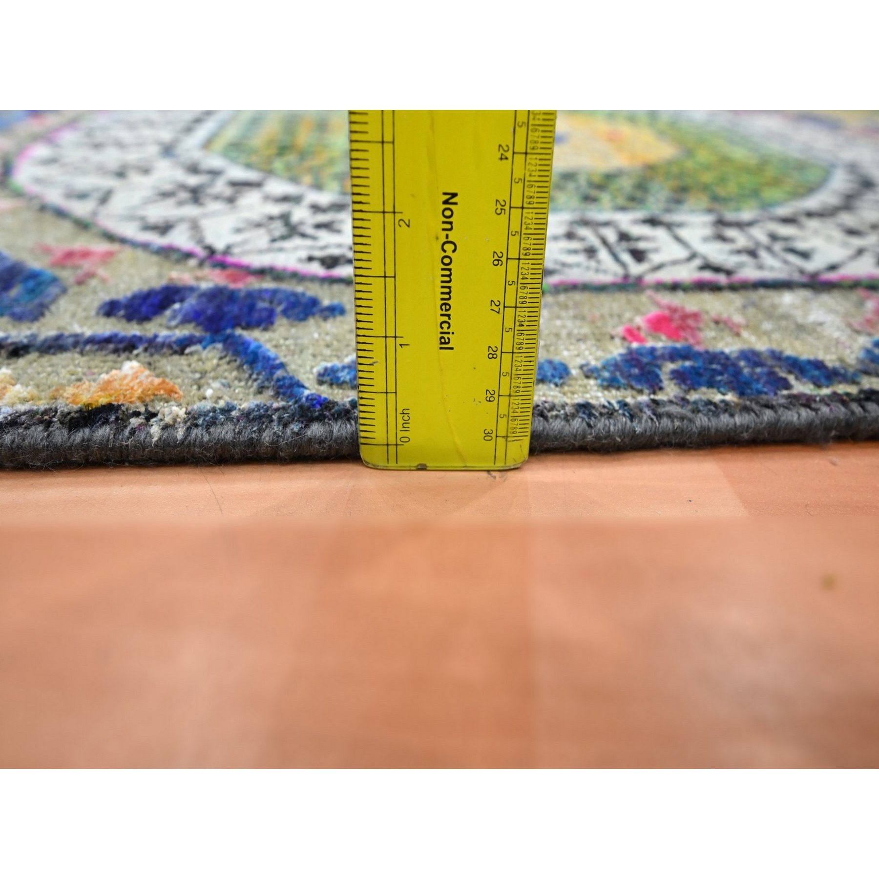 2'6"x6'5" Macaroon Yellow, Colorful Mamluk Design, Sari Silk with Textured Wool, Hand Knotted, Runner, Oriental Rug Sh75701