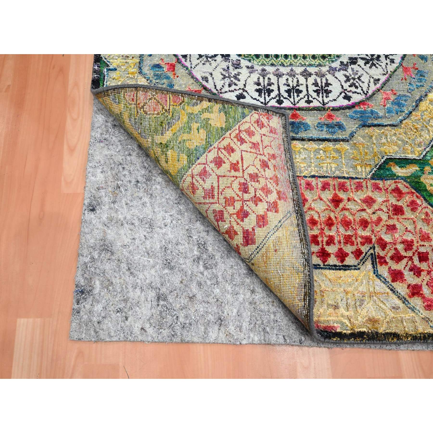 3'2"x5'2" Parmesan Yellow, Colorful Mamluk Design, Hand Knotted, Sari Silk with Textured Wool, Oriental Rug Sh75702