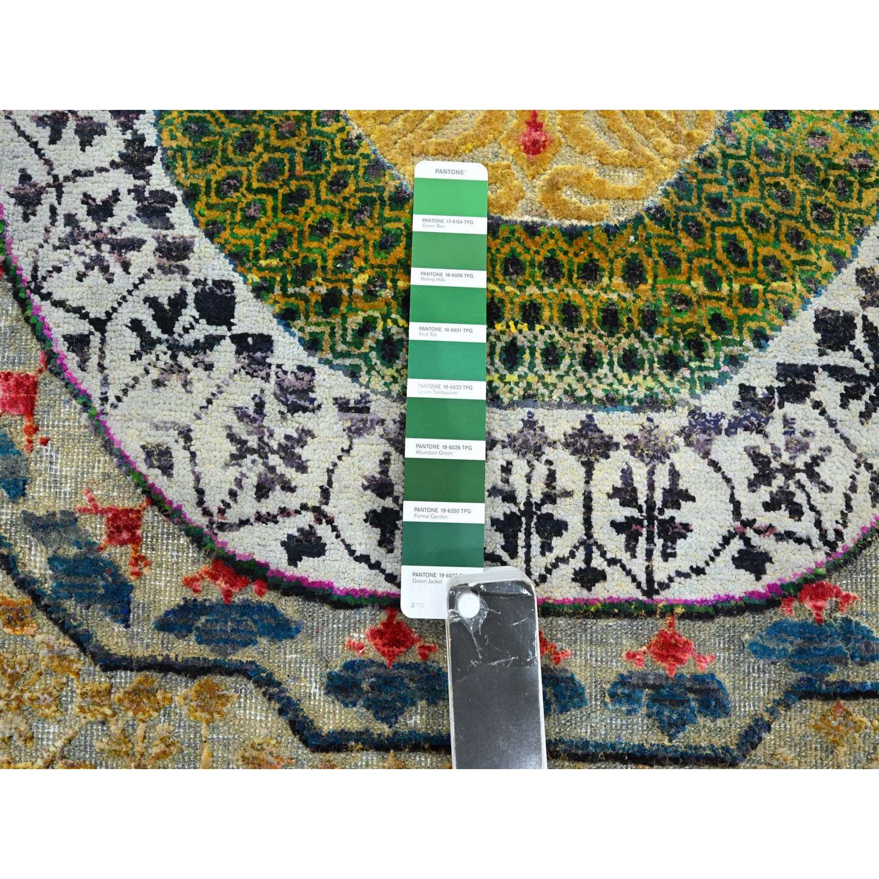 3'2"x5'2" Parmesan Yellow, Colorful Mamluk Design, Hand Knotted, Sari Silk with Textured Wool, Oriental Rug Sh75702