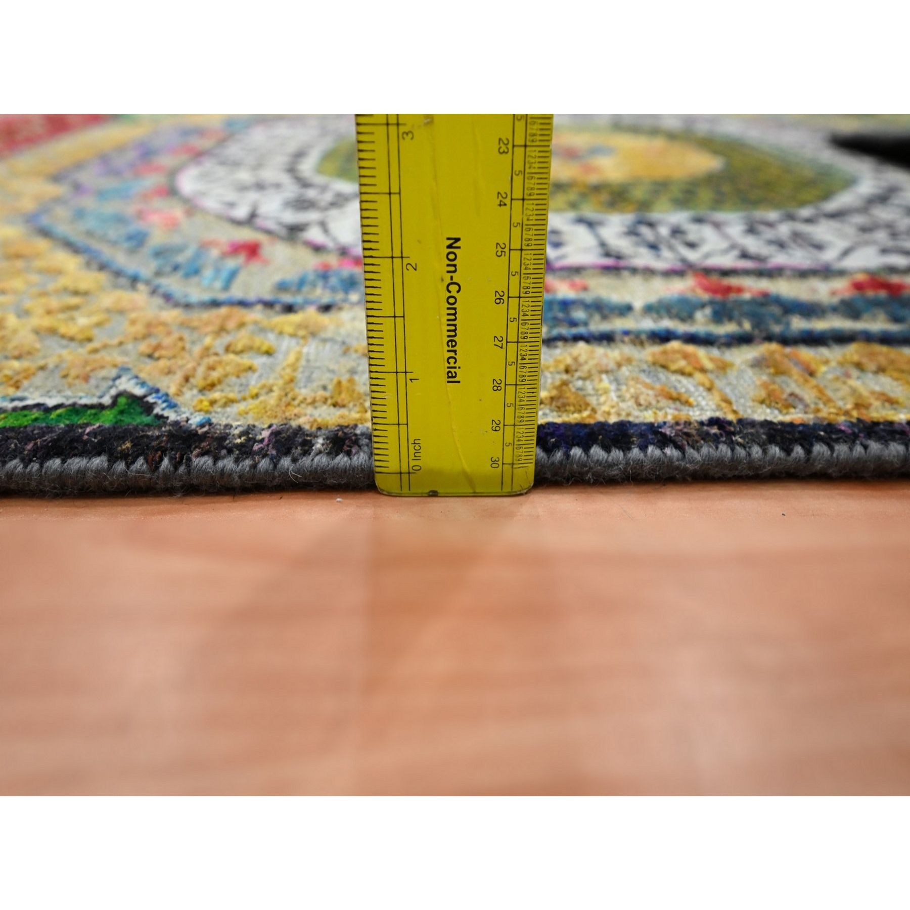 3'2"x5'2" Parmesan Yellow, Colorful Mamluk Design, Hand Knotted, Sari Silk with Textured Wool, Oriental Rug Sh75702