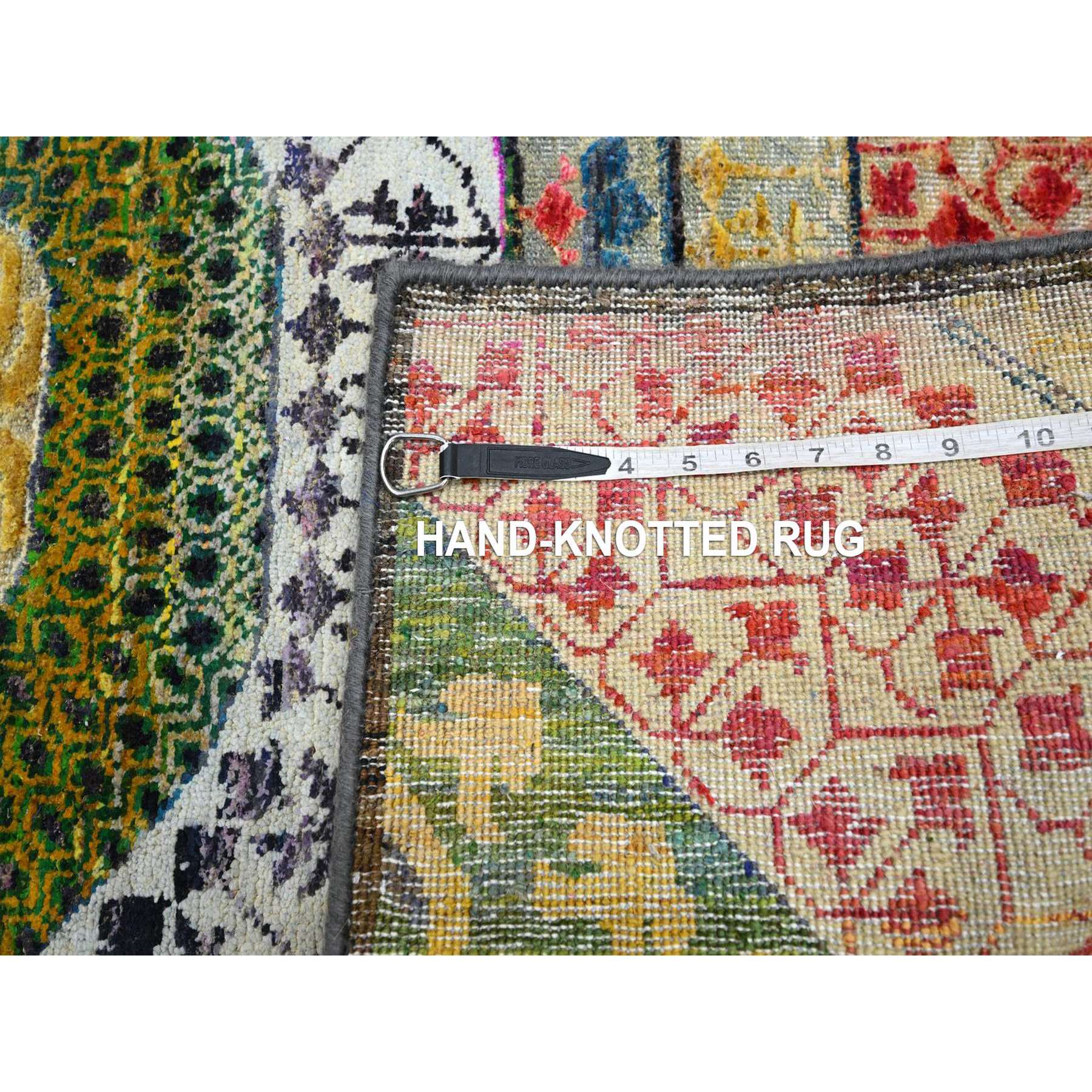 3'2"x5'2" Parmesan Yellow, Colorful Mamluk Design, Hand Knotted, Sari Silk with Textured Wool, Oriental Rug Sh75702