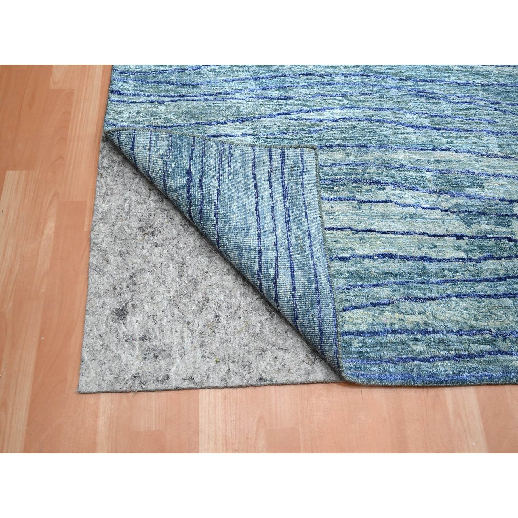 10'x14'2" Aqua Blue with a Mix of Teal, Wave Design, 100% Silk, Hand Knotted, Soft Pile, Oriental Rug Sh75703