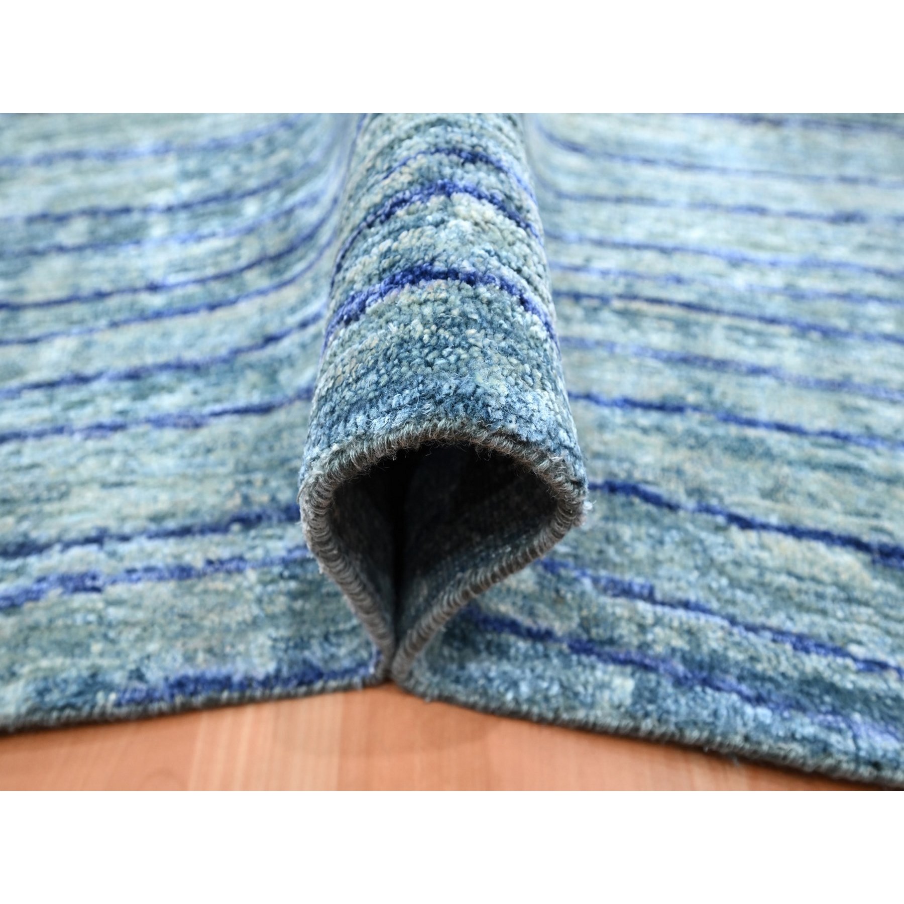 10'x14'2" Aqua Blue with a Mix of Teal, Wave Design, 100% Silk, Hand Knotted, Soft Pile, Oriental Rug Sh75703