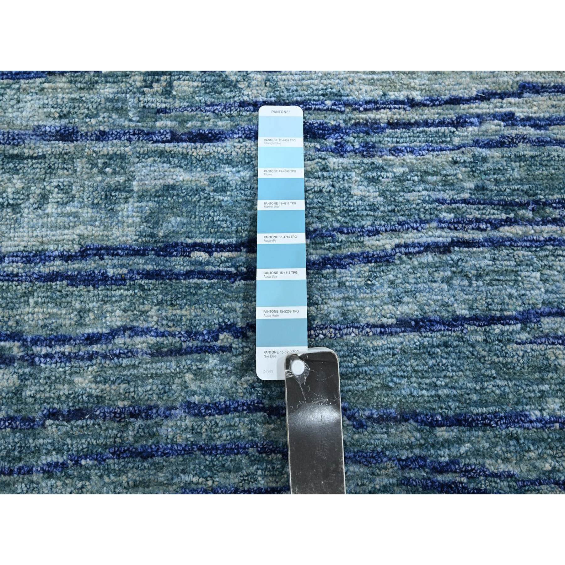 10'x14'2" Aqua Blue with a Mix of Teal, Wave Design, 100% Silk, Hand Knotted, Soft Pile, Oriental Rug Sh75703