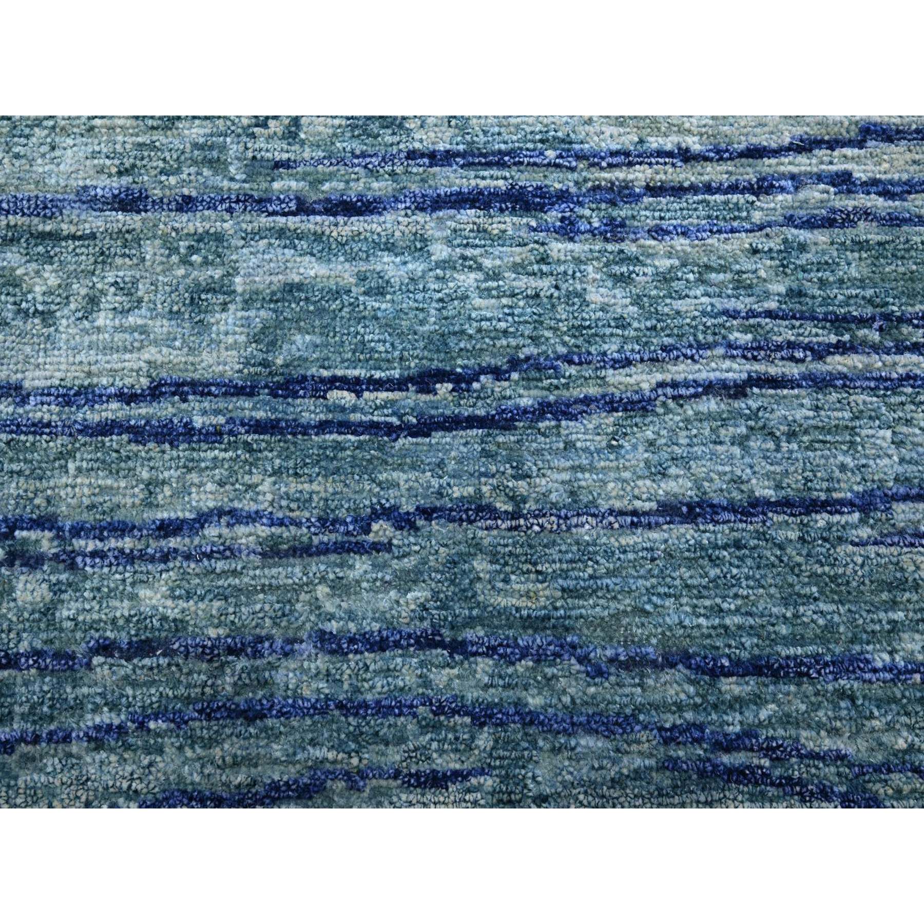 10'x14'2" Aqua Blue with a Mix of Teal, Wave Design, 100% Silk, Hand Knotted, Soft Pile, Oriental Rug Sh75703
