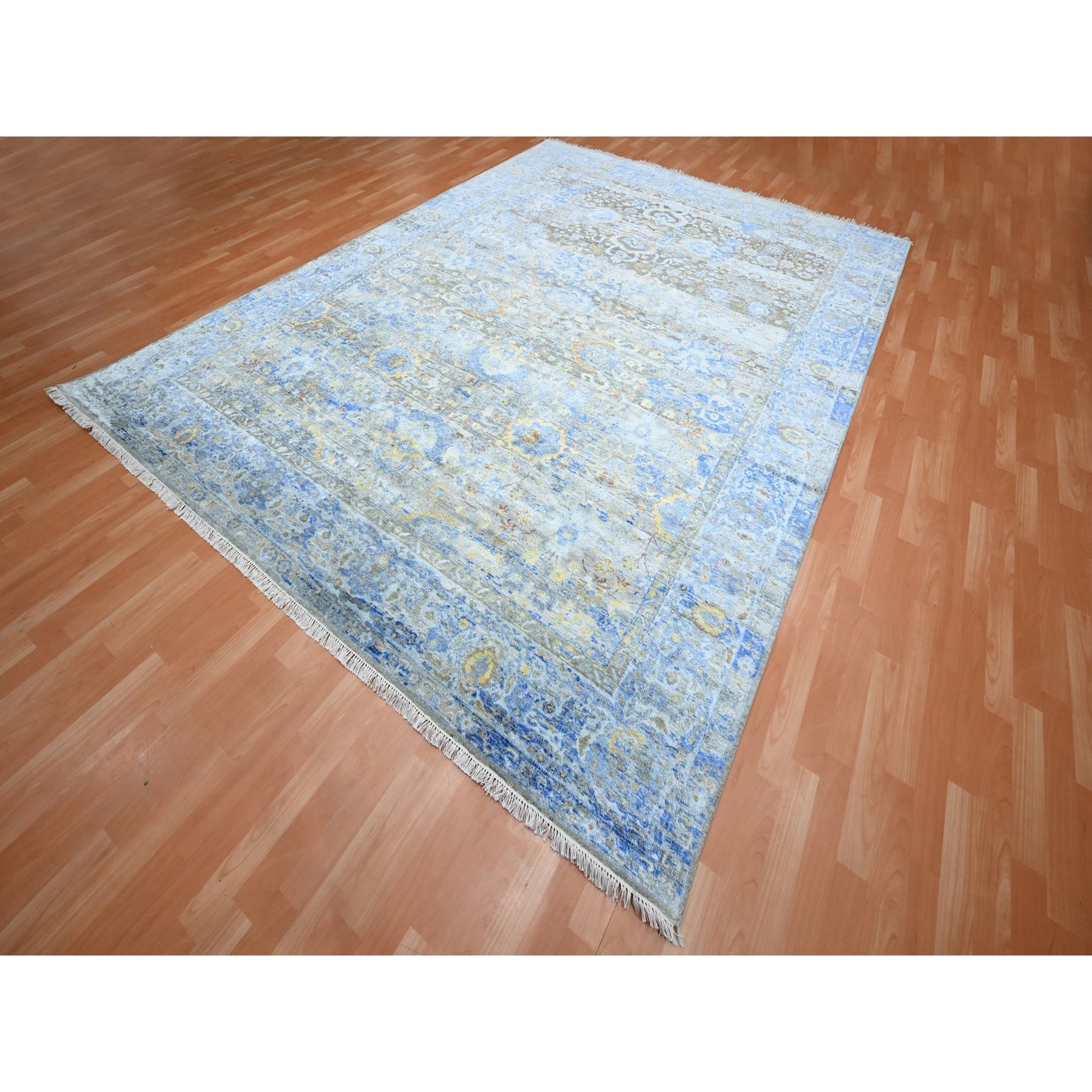 9'1"x12' Taupe Brown, Colorful Oushak with All Over Design, Oxidized Wool and Pure Silk, Hand Knotted, Oriental Rug Sh75707