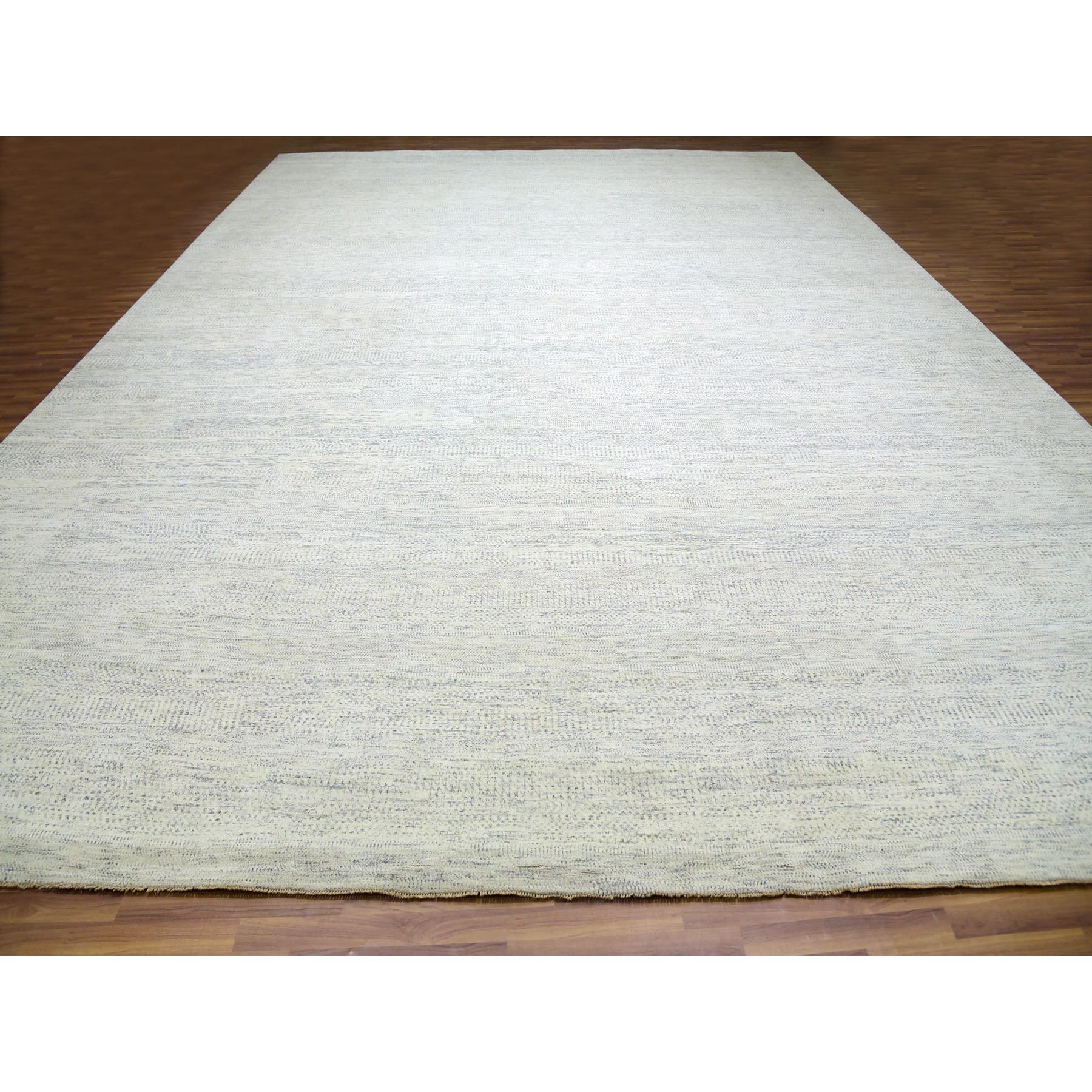 15'x20' Nacre White, Modern Grass Design, Hand Knotted Extra Soft Wool, Organic Sustainable Textile, Oversized Tone on Tone Oriental Rug Sh76004