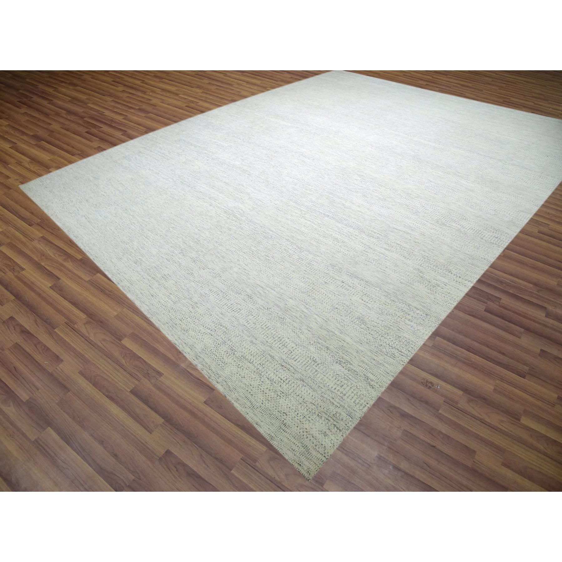 15'x20' Nacre White, Modern Grass Design, Hand Knotted Extra Soft Wool, Organic Sustainable Textile, Oversized Tone on Tone Oriental Rug Sh76004