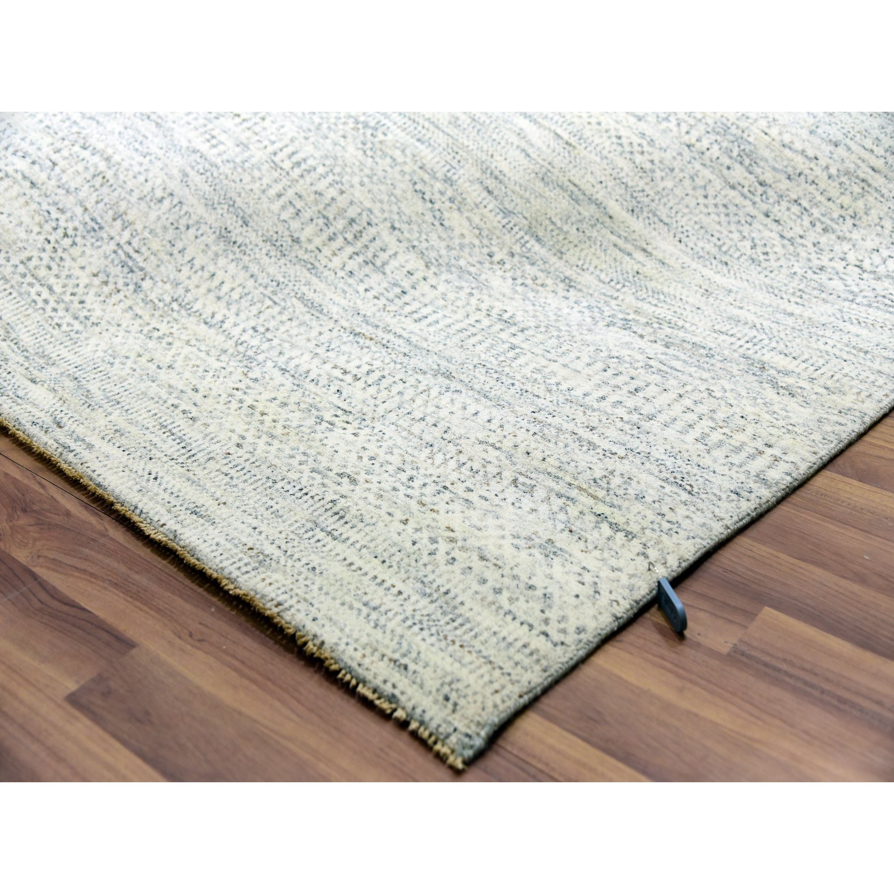 15'x20' Nacre White, Modern Grass Design, Hand Knotted Extra Soft Wool, Organic Sustainable Textile, Oversized Tone on Tone Oriental Rug Sh76004