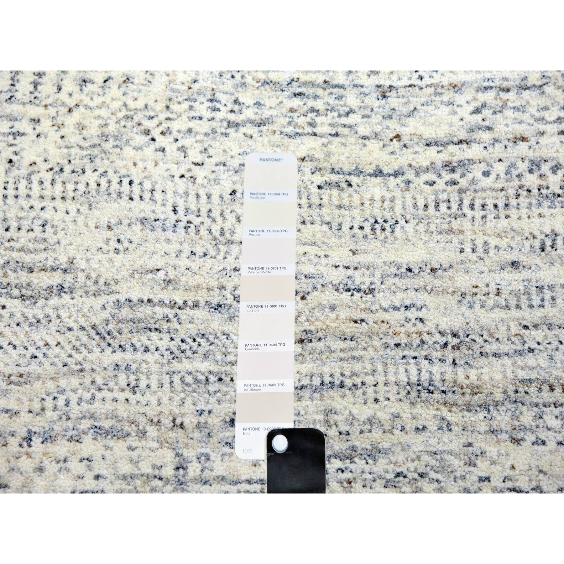 15'x20' Nacre White, Modern Grass Design, Hand Knotted Extra Soft Wool, Organic Sustainable Textile, Oversized Tone on Tone Oriental Rug Sh76004