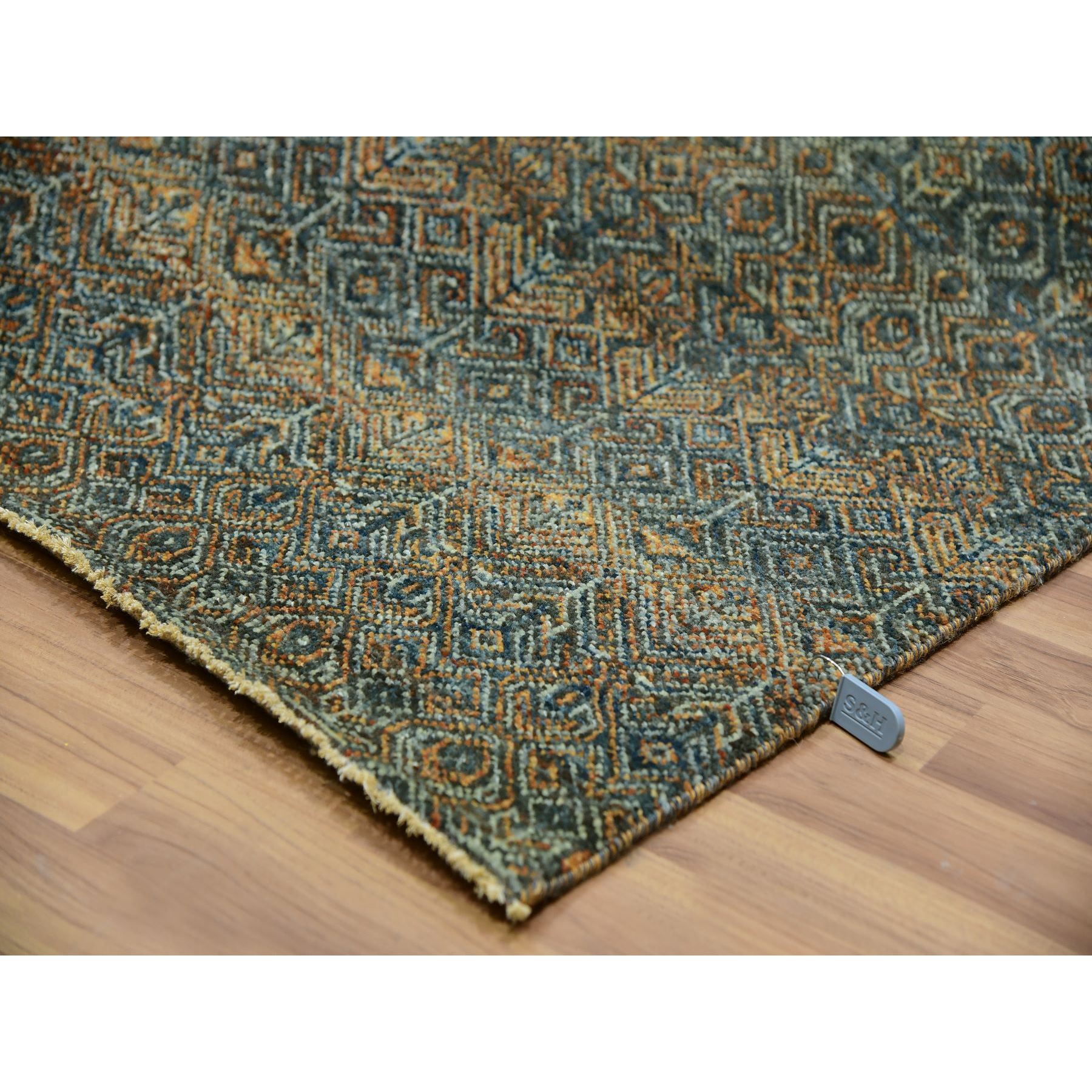 8'1"x10'1" Ochre Brown, Borderless Soft To The Touch Vibrant Soft Wool, Hand Knotted, Kohinoor Herat With Small Diamond Shape Geometric Repetitive Design, Oriental Rug Sh76005