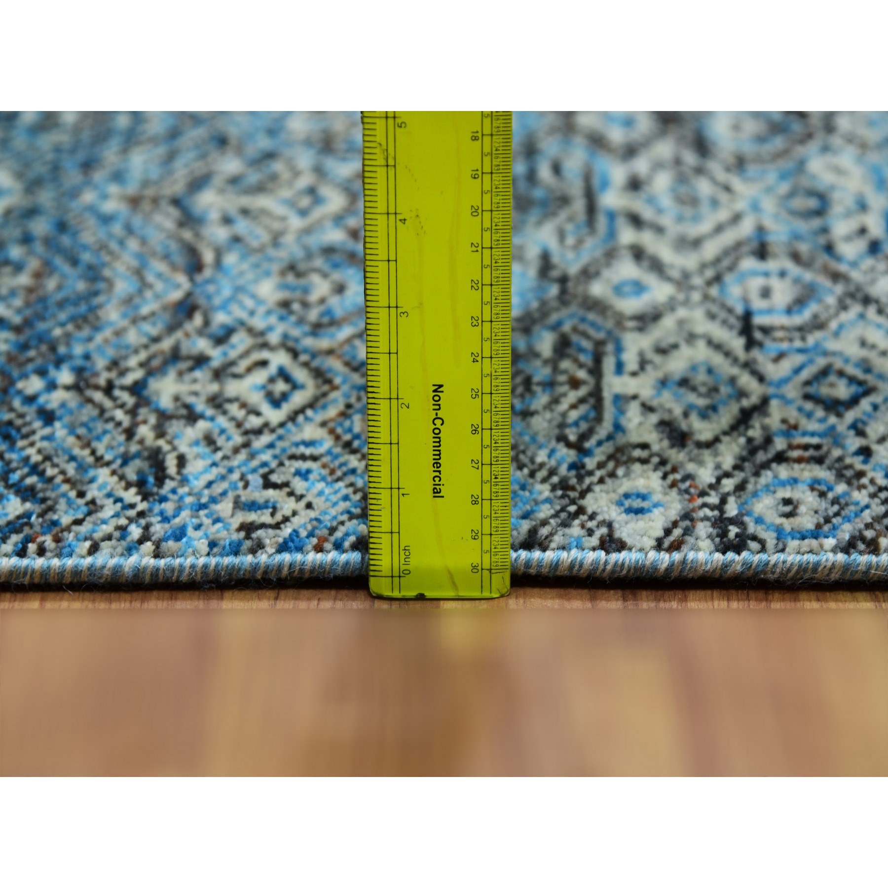 2'6"x8' Maul Blue, Borderless Hand Knotted, Kohinoor Herat with Small Diamond Shape Repetitive Design, All Wool, Runner Oriental Rug Sh76008