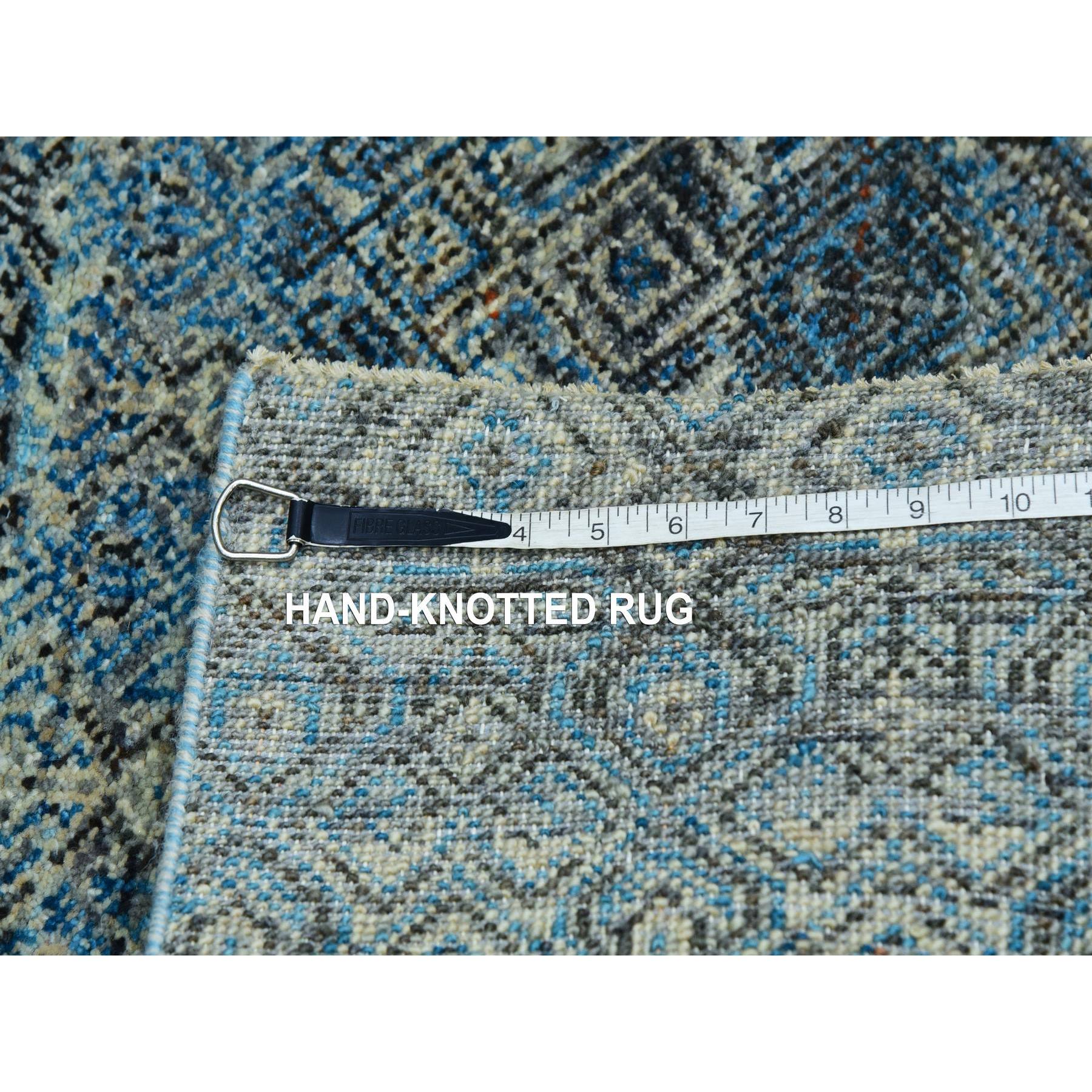 2'6"x8' Maul Blue, Borderless Hand Knotted, Kohinoor Herat with Small Diamond Shape Repetitive Design, All Wool, Runner Oriental Rug Sh76008